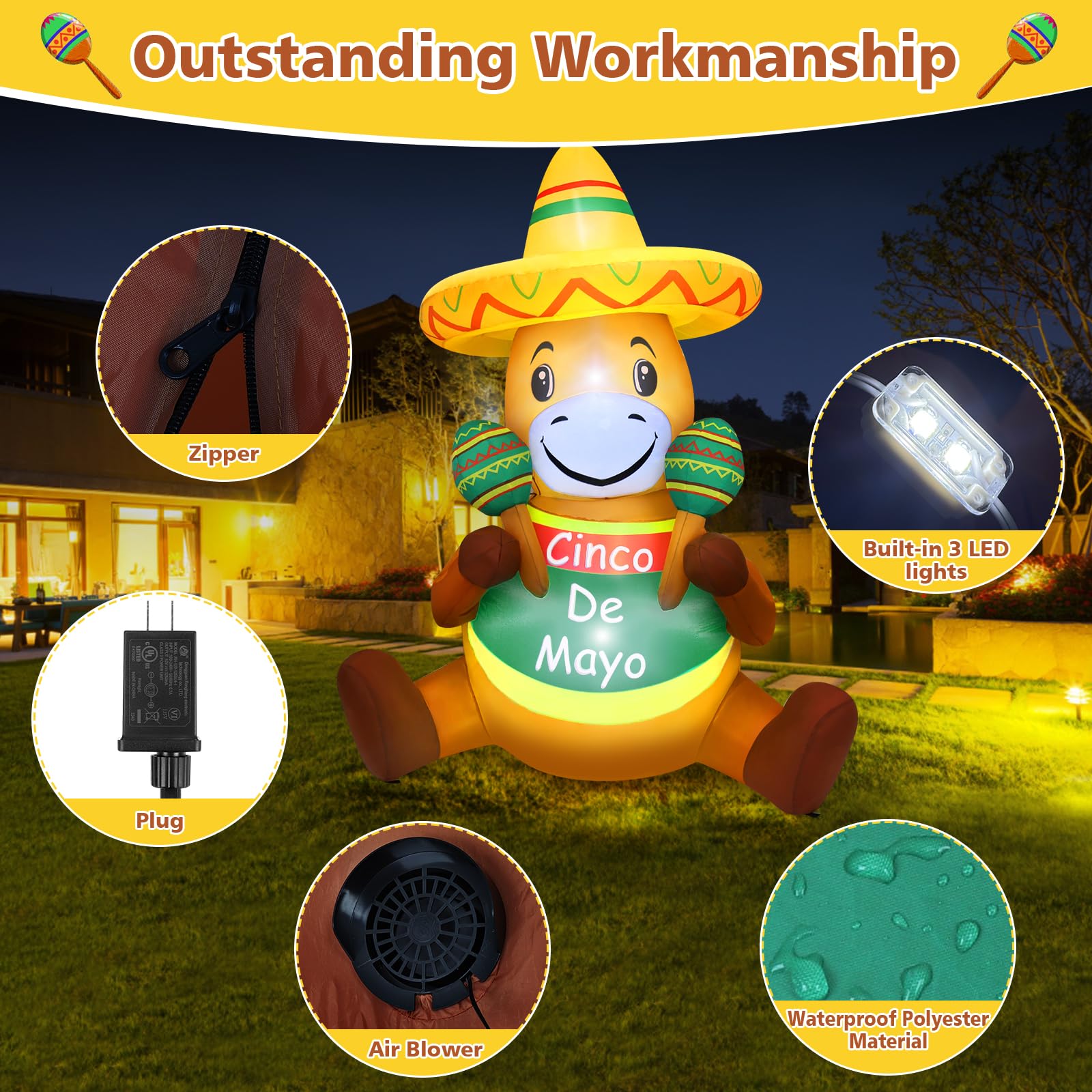 Amazon.com: 6FT Cinco de Mayo Inflatable Decorations, Donkey with 