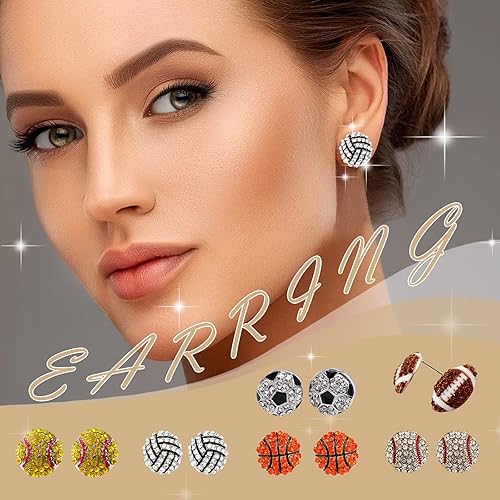Miniatura 5 de 1 par de bonitos aretes de diamantes de imitación para mujeres y niñas regalo de baloncesto para los amantes de los jugadores