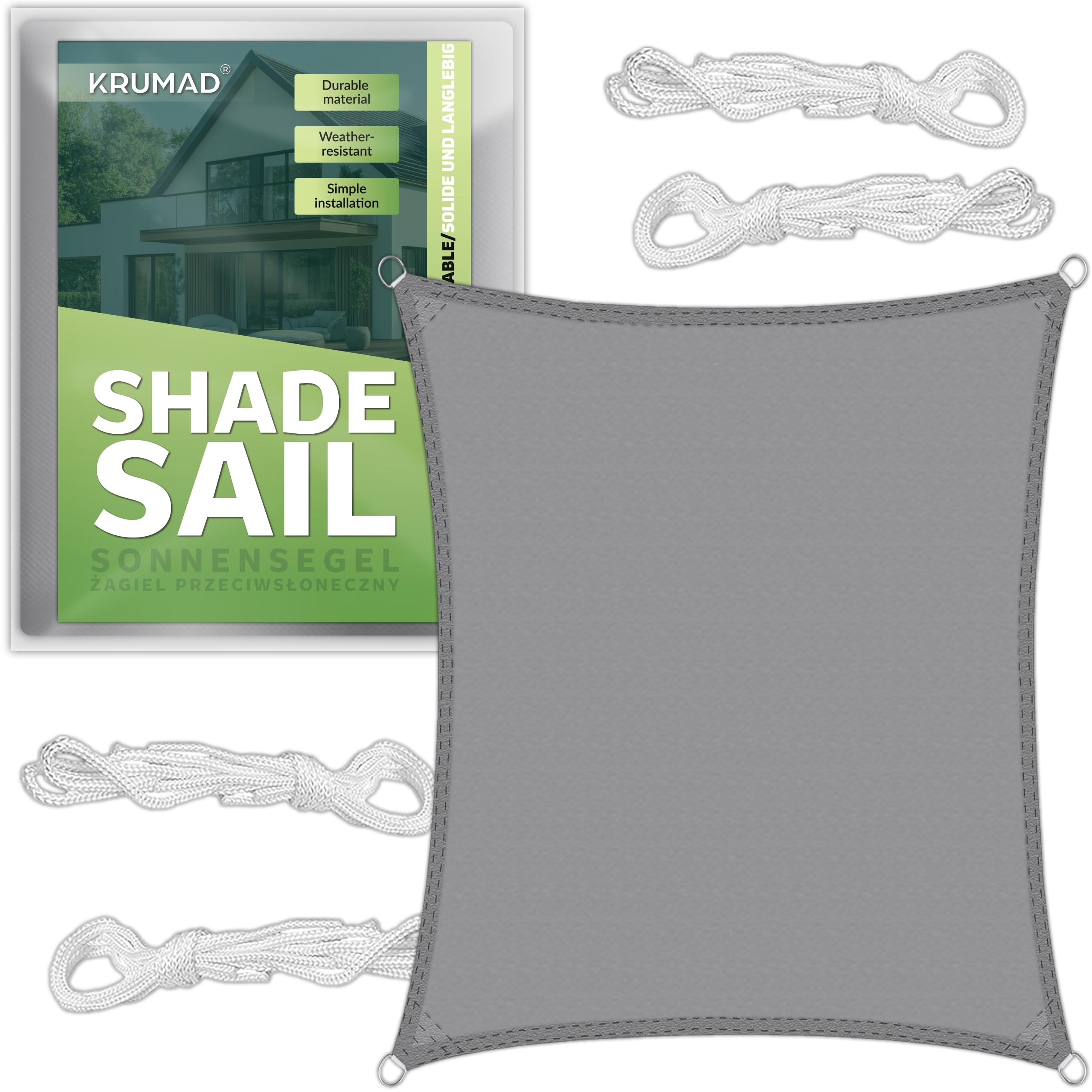 sonnensegel 3m x 2m KRUMAD Rechteckig 2m, Grau, UV-Schutz, Wasserdicht, Wetterfest, für Garten, Balkon & Terrasse, Atmungsaktives HDPE 160 g/m², inkl. 4 Befestigungsseile Size:8/M Shimano Deore XT PD-M8020 pacific