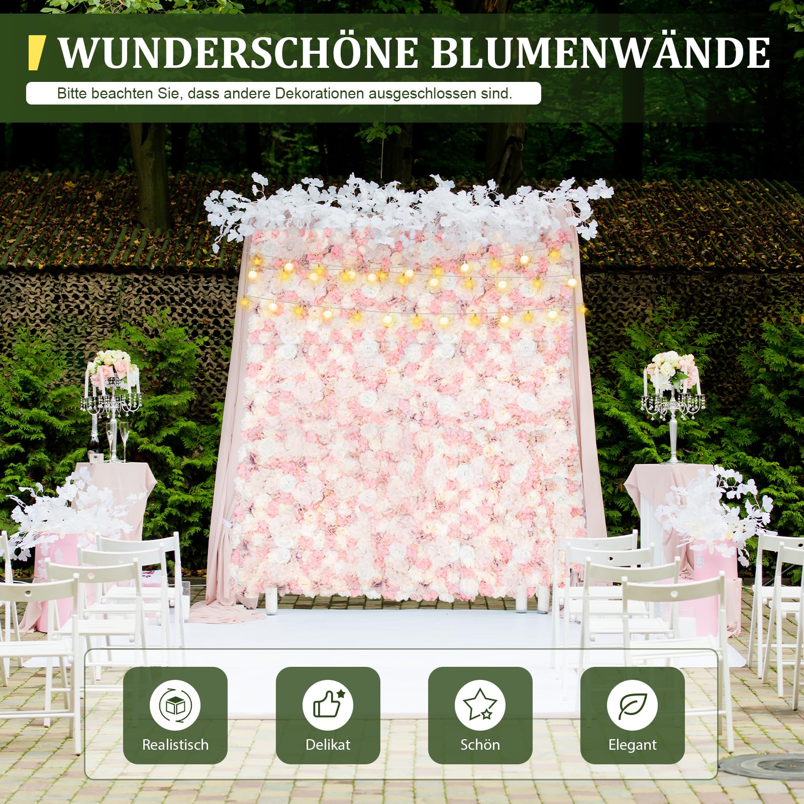 12 Stück künstliche Blumenwand Künstliche Blumen-Wandpaneel Blumen-Hintergrund Kunstblumen Deko Dekoblumen für Party Hochzeit Heimdekoration