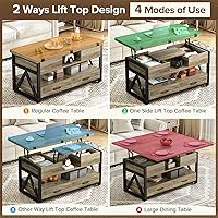 Vista 3 de Mesa de centro elevable de 40 pulgadas, mesas auxiliares elevadoras multifunción 4 en 1 con cajones de almacenamiento y compartimentos ocultos, mesa