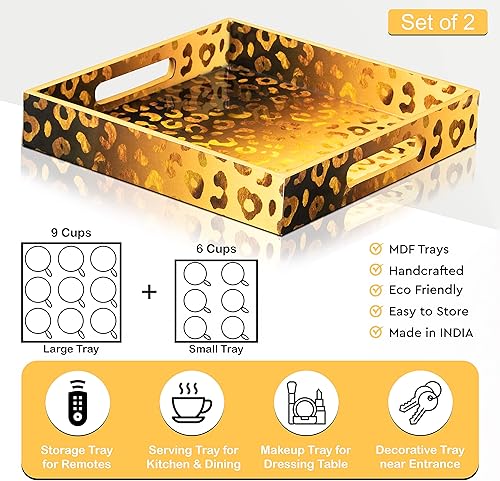 Miniatura 4 de Crocon Juego de 2 bandejas otomanas cuadradas de MDF, centros de mesa multiusos para comedor, bandejas decorativas para mesa de café, decoración del