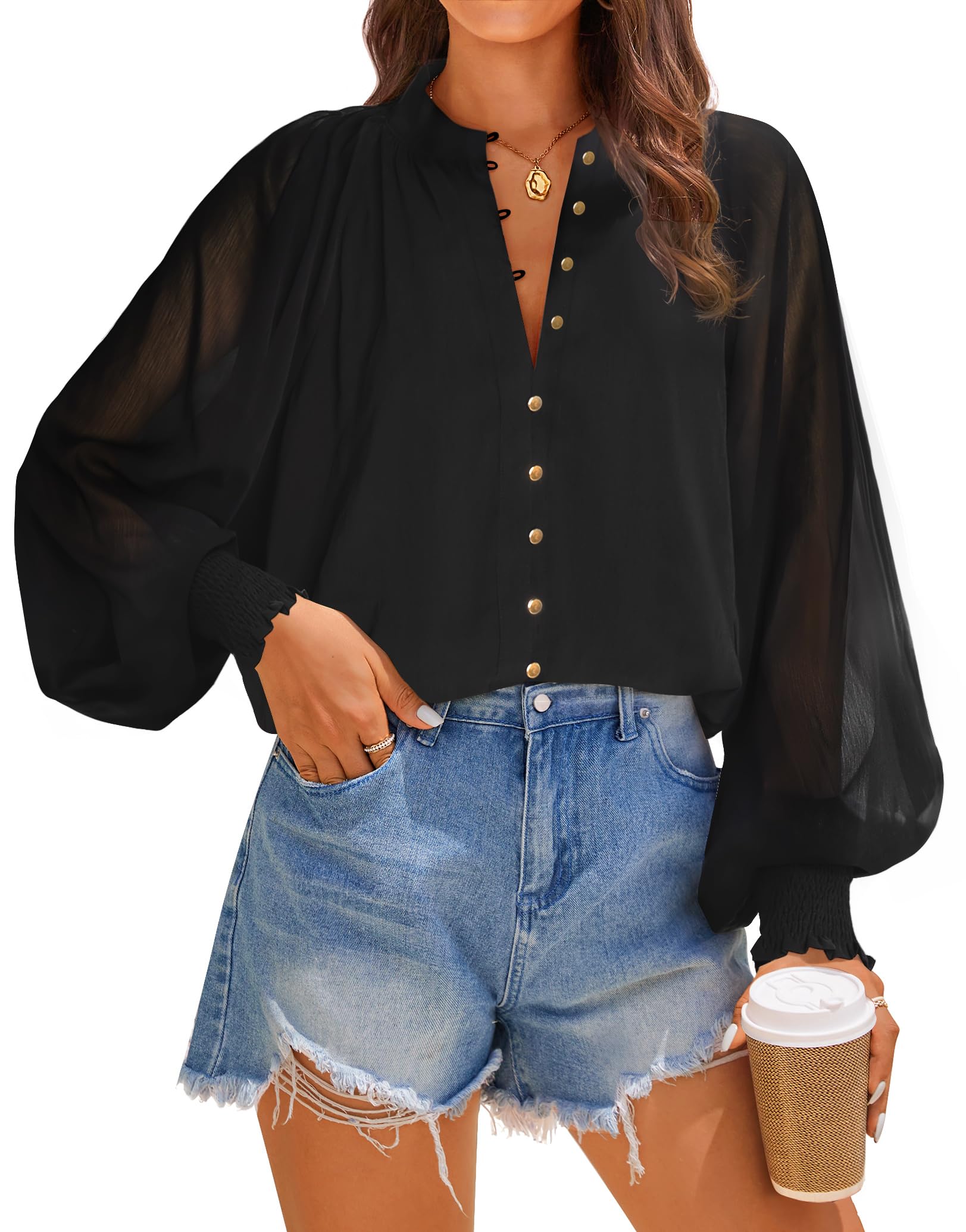ZESICA Women's Floral Print Blouse 2026 Long Sleeve Button Down