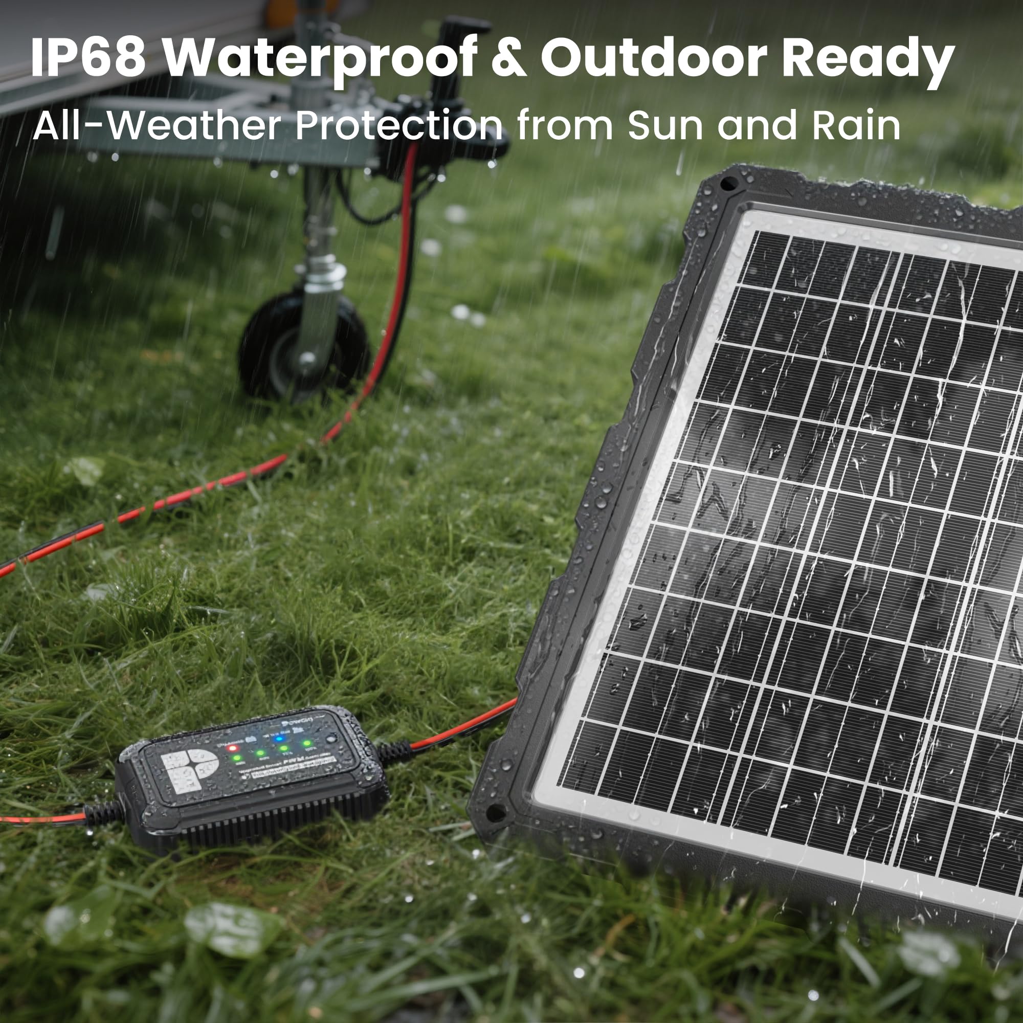 POWOXI Upgraded 12V 10amp Solar Charge Controller - IP68 Waterproof PWM Solar Charge Regulator for LiFePO4 AGM Gel Lead-Acid Batteries - Inline Battery Maintainer for RV Boat Car Trailer Truck - 5