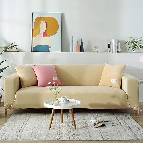 Miniatura 8 de TOPCHANCES Funda de sofá de terciopelo grueso, funda elástica para sofá con correas elásticas antideslizantes, funda protectora de muebles, funda