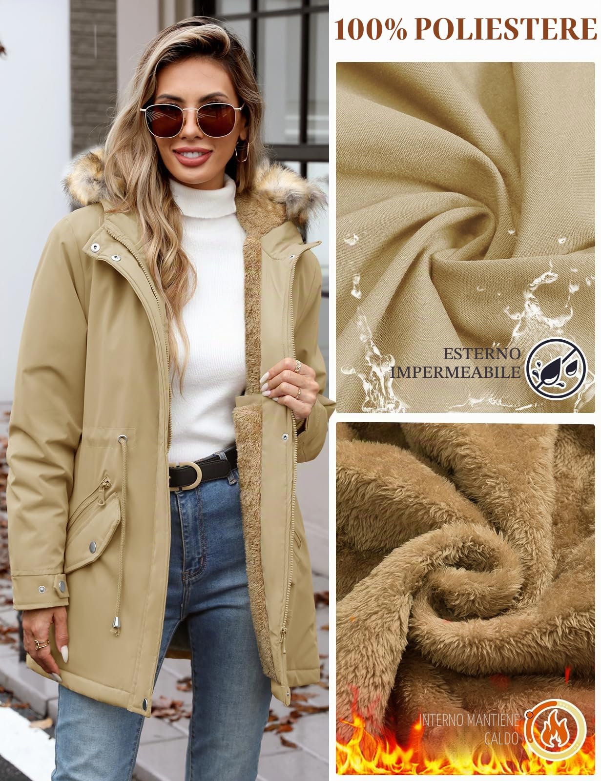Parka Donna Scaldino Cappotto Invernale con Cappuccio Antivento e Caldo Giacche Lunga Cappotti Elegante Con Pelliccia Outdoor Cappotti