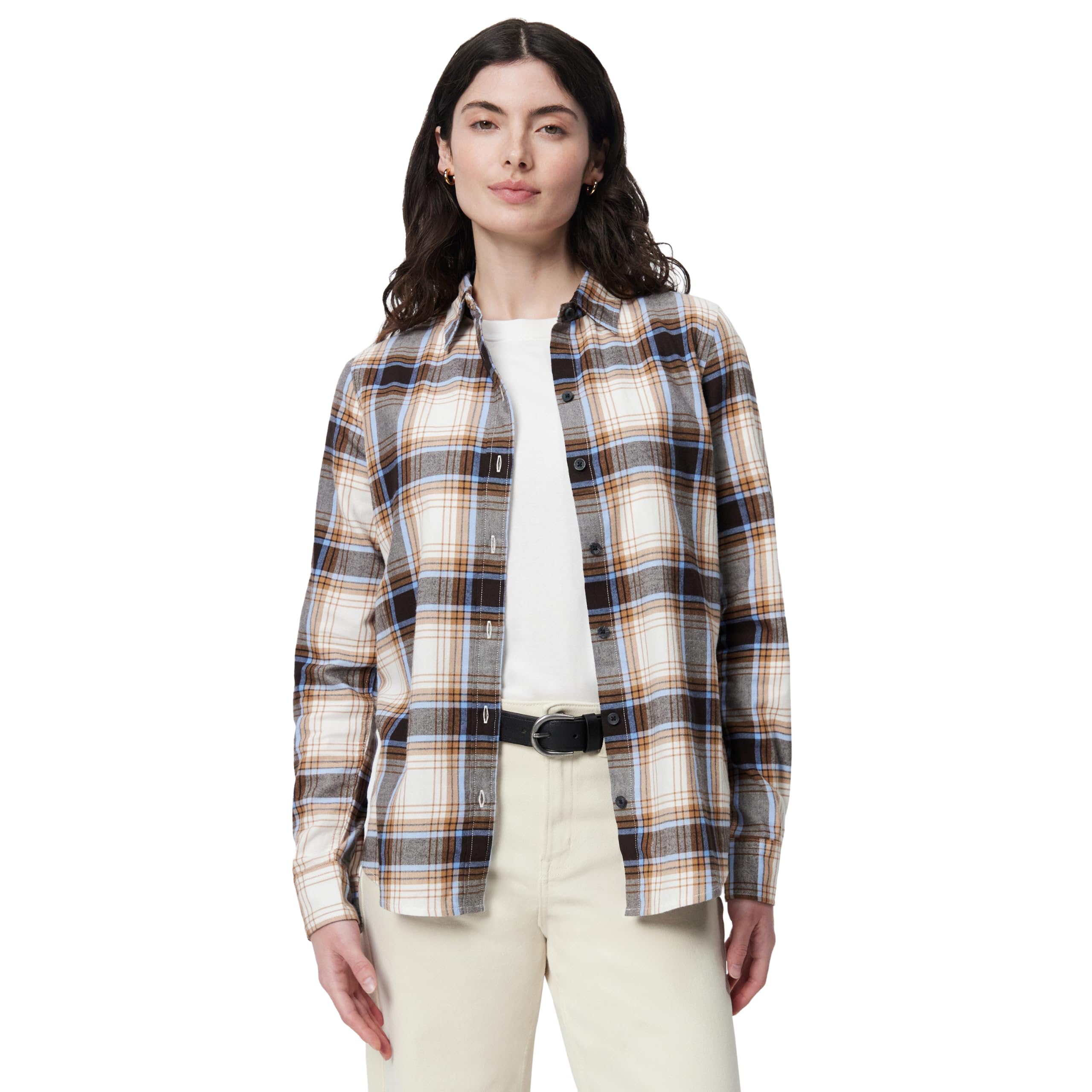 Amazon Essentials Women's Regular-Fit Long-Sleeve Lightweight Cotton Brushed Flannel Shirt