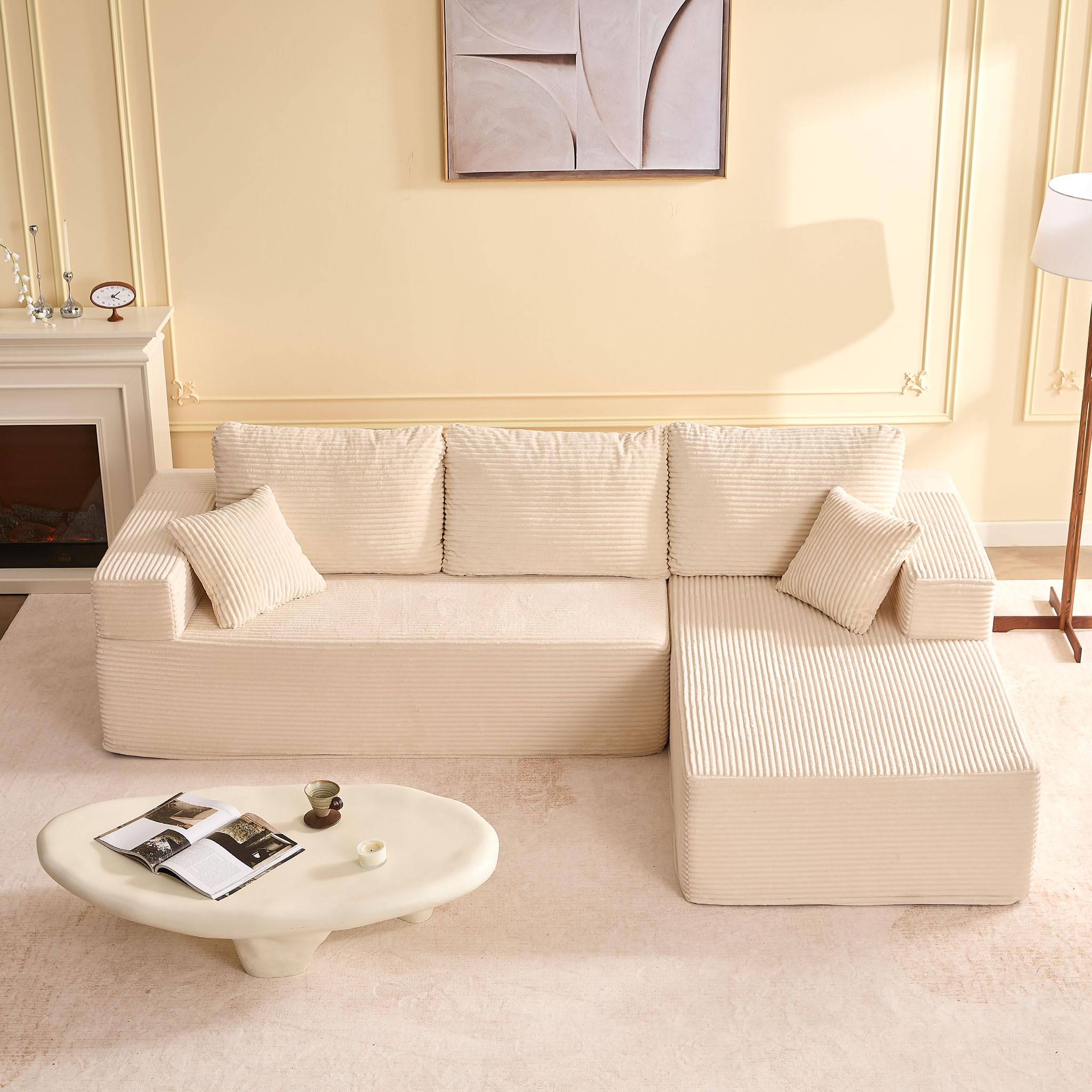 Afuson 107" Boneless Couch with Deep Seat, Modular Sectional Sofa, Cloud Sectional Couch for Living Room, No Assembly Required, Corduroy, L-Shape