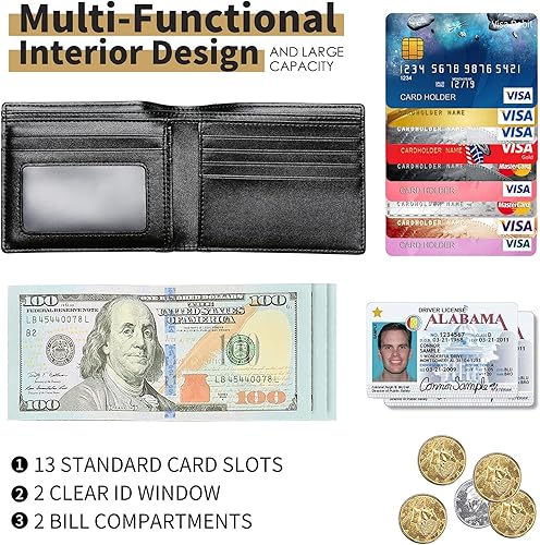 Miniatura 3 de Swallowmall Mens Wallet RFID Genuine Leather Slim Bifold Wallets For Men Removable ID Windows 11 Cards Holders Gift Box