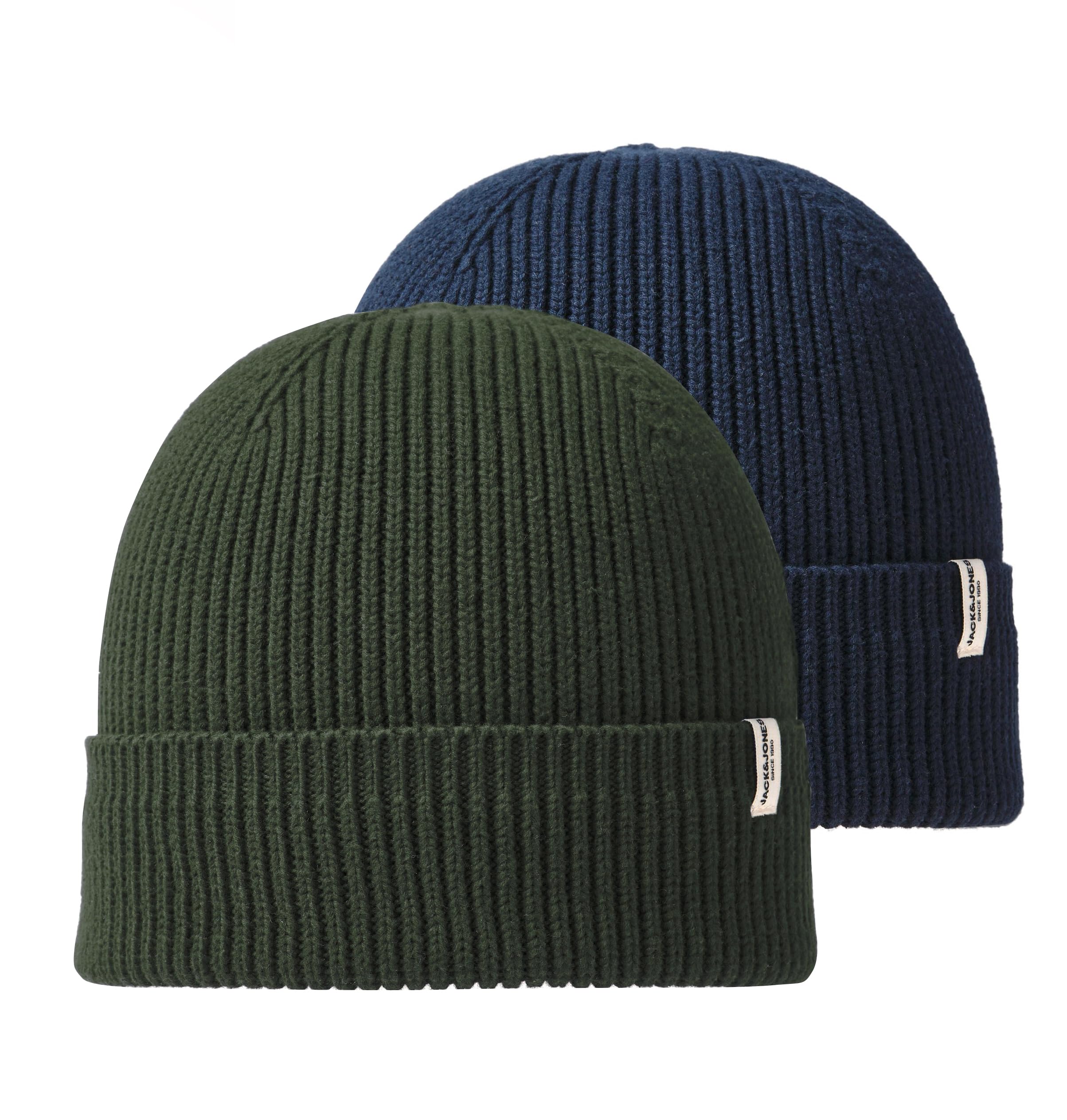 JACK & JONES Men's Jacbrink Beanie Hat, Pack of 2 (1 x Navy Blazer / 1 x Rosin), One Size