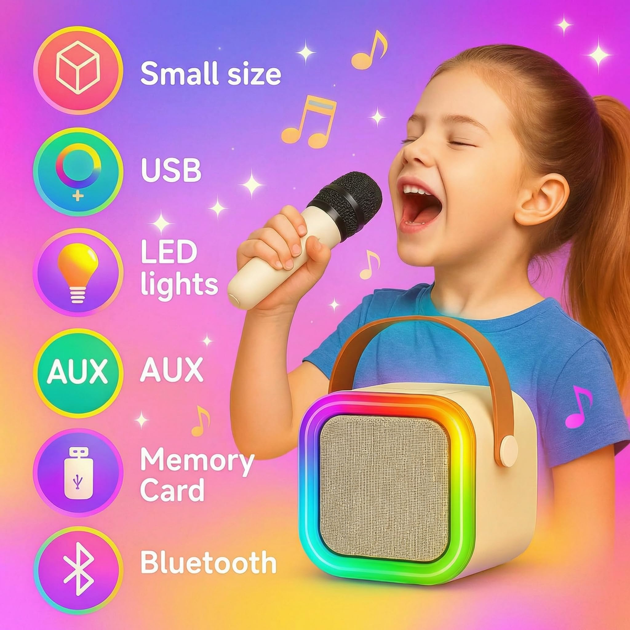 Karaoke con 2 microfoni senza fili. Karaoke portatile con altoparlante Bluetooth, luci LED e batteria ricaricabile. Giocattolo e regalo per bambini e adulti. Mini karaoke per bambini