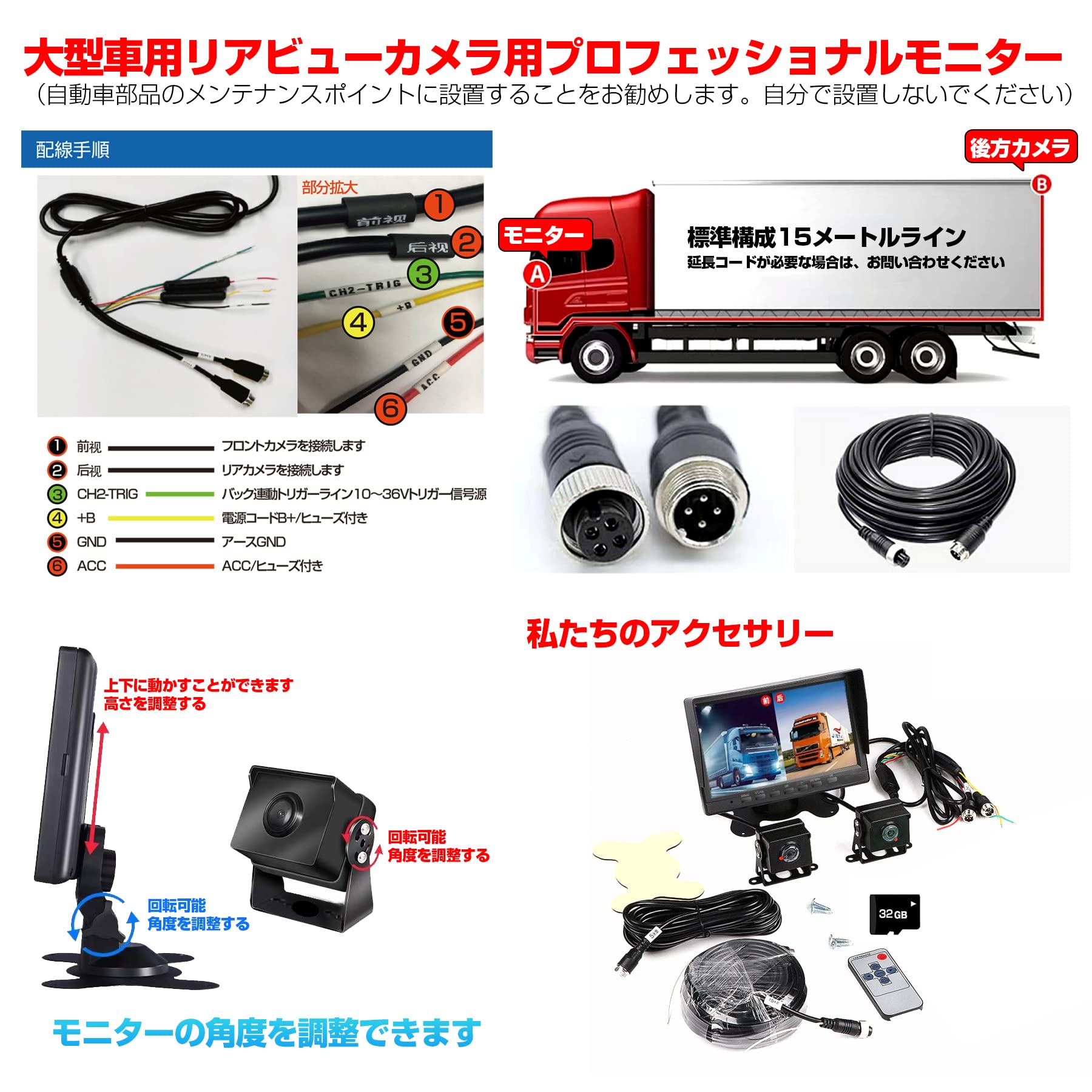 大特価❣️バックカメラモニターセット 7インチ　ドラレコ 前後カメラ 32GB Amazon.co.jp: バックカメラモニターセット 7インチバックモニター