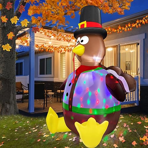 Miniatura 10 de TURNMEON Pavo gigante inflable de 12 pies para decoración de otoño y Acción de Gracias al aire libre con luces LED, 8 estacas, 4 correas, 2 bolsas