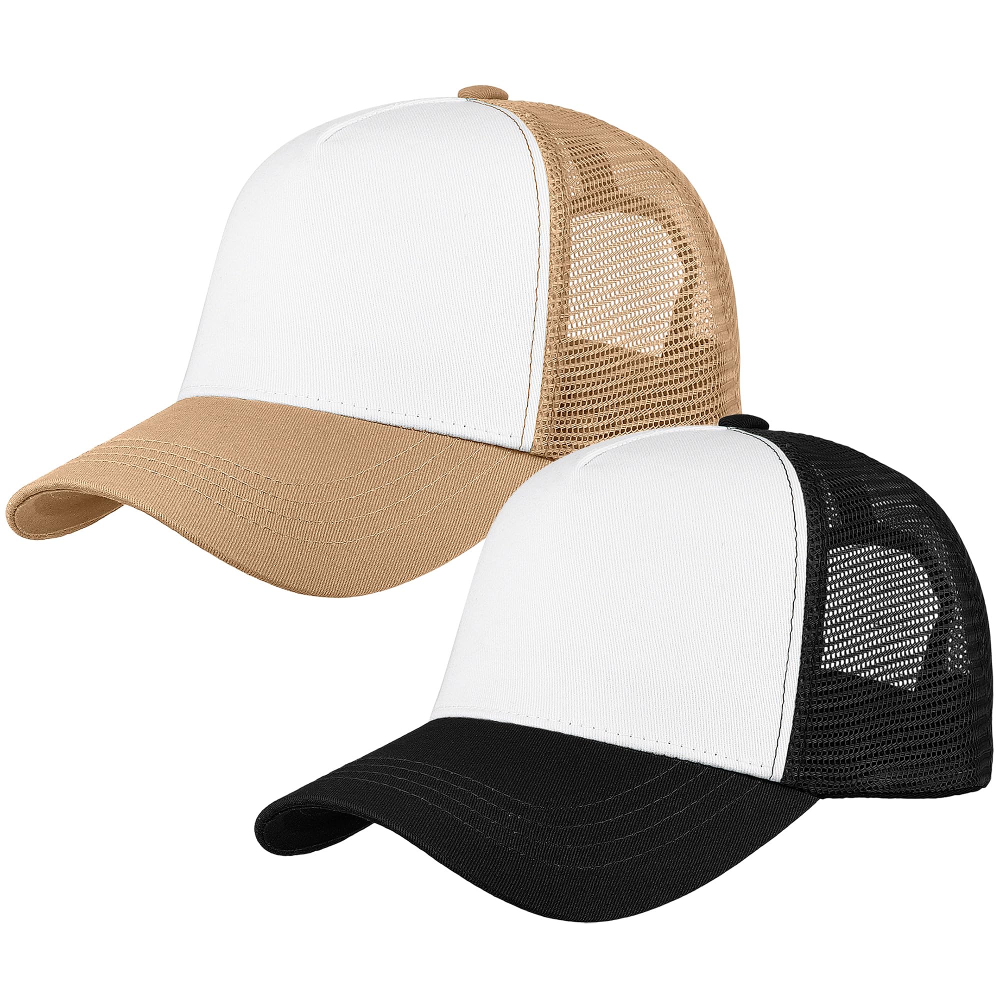 Falari 5-Panel Mesh Baseball Cap, Trucker Hat, Structured Plain Design, Cotton, Adjustable Size