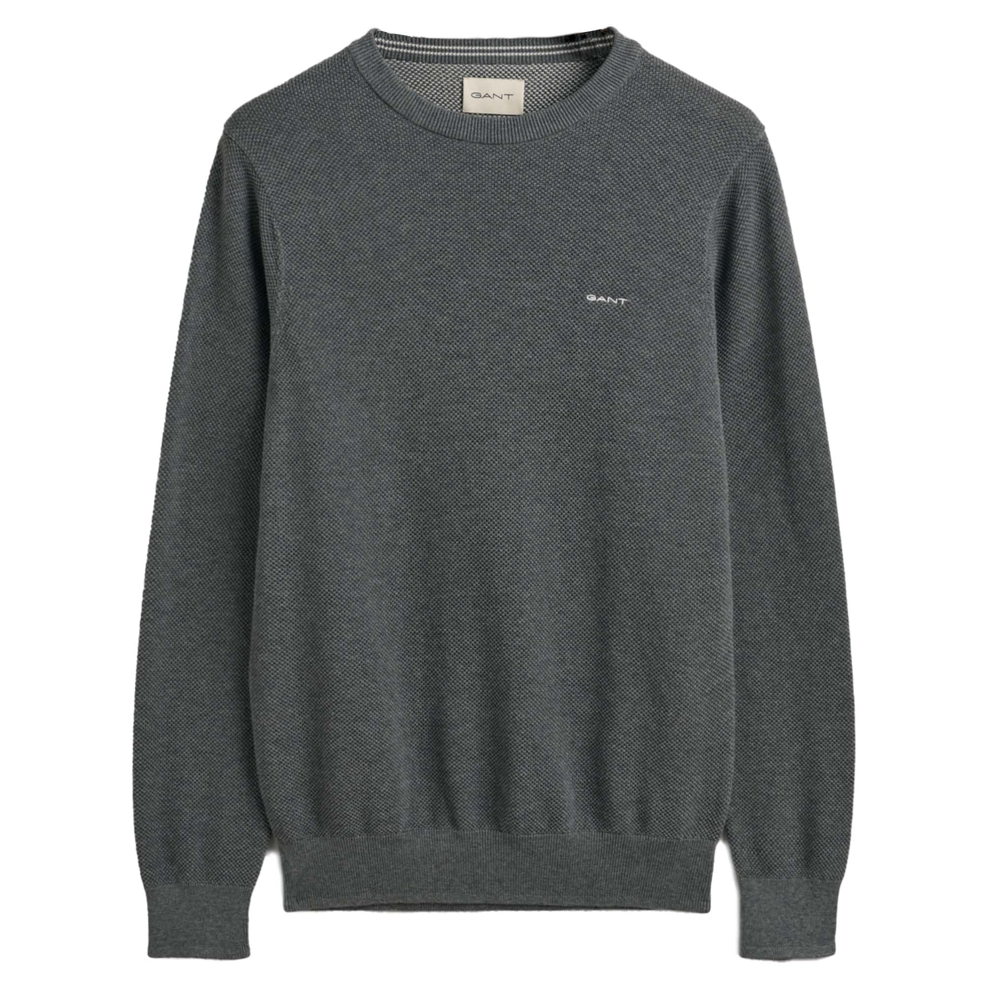 Gant Men's   Grey Crew Neck Cotton Pique Jumper in Size L, BrandAlley
