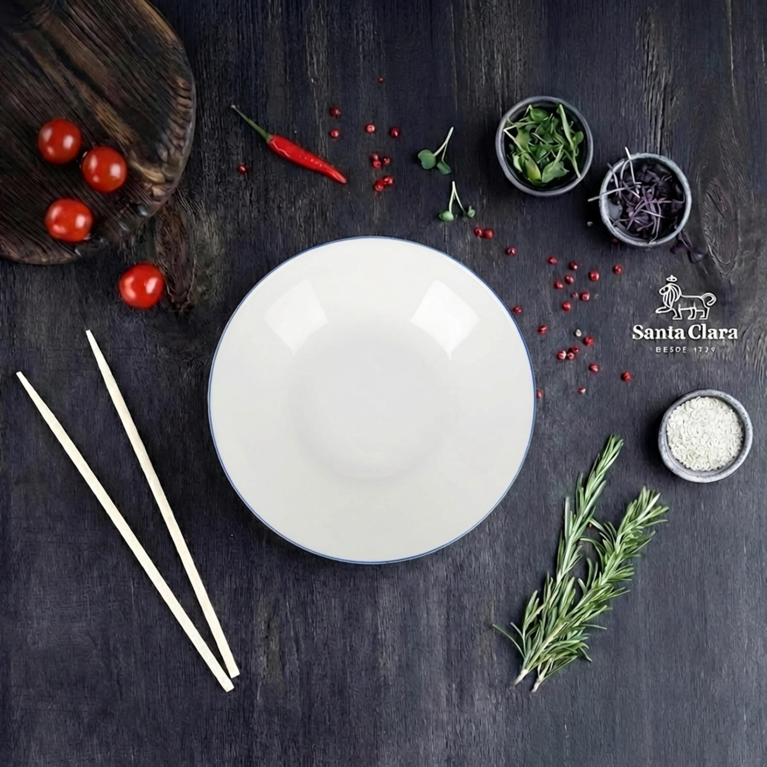 SANTA CLARA | Vajilla Completa 12 Piezas Vidrio Opal para 4 Personas, Apta Microondas y Lavavajillas, Vajilla Amalfi Azul Decorada para Hogar y Cocina