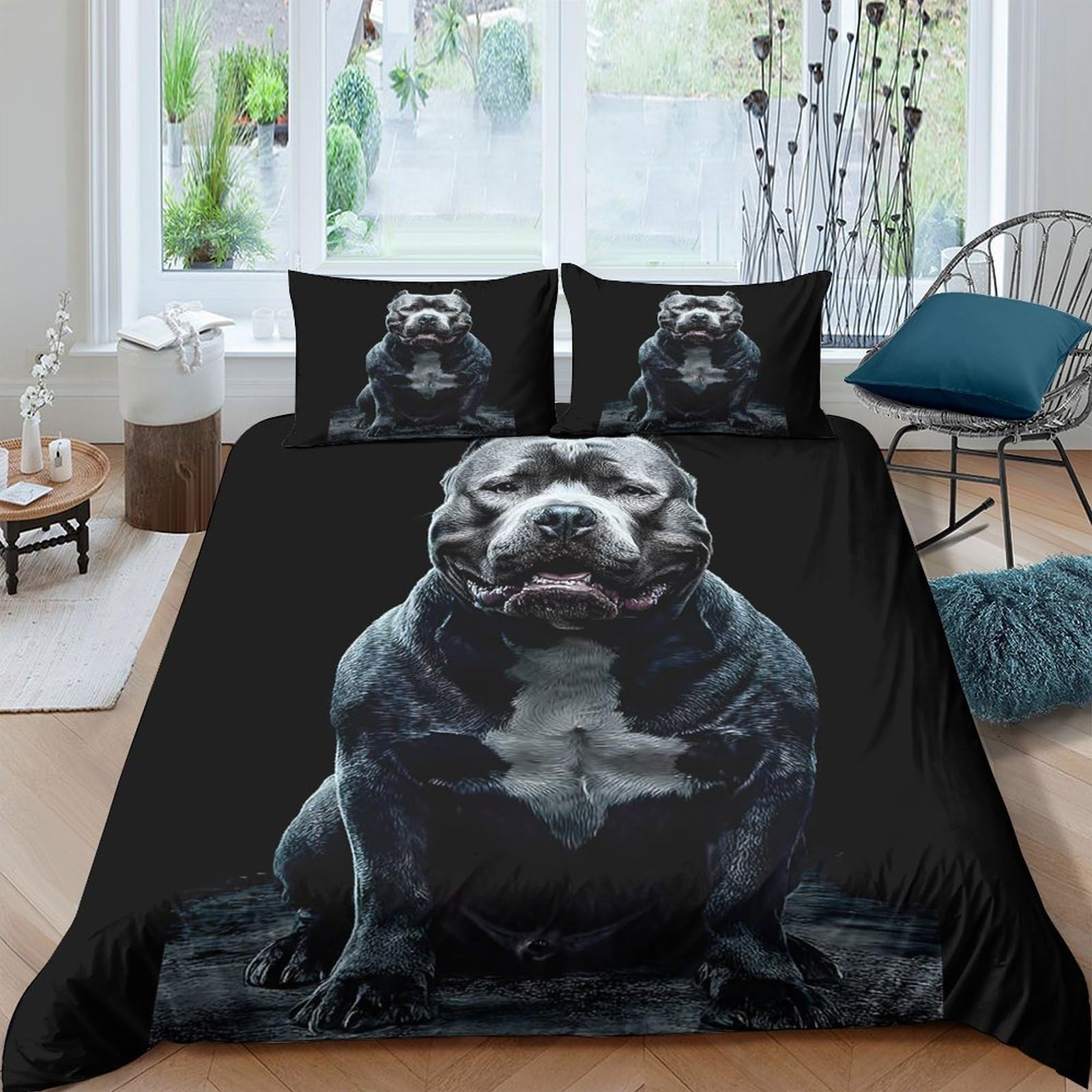 GPLZQXKJNH 3D Printed Bulldog Duvet Cover Microfiber Soft Breathable Animal Bedding Set with 2 Pillowcases for Bedroom Decor Single（135x200cm）