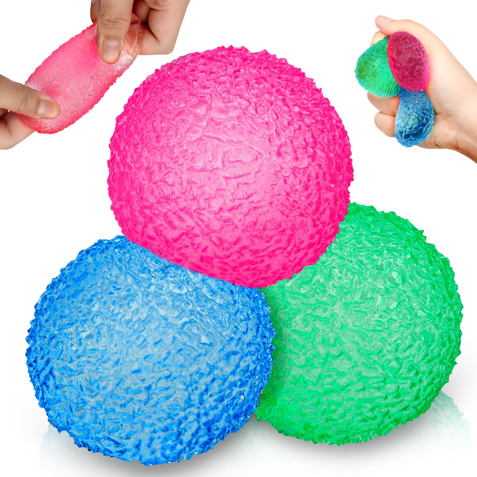 xinrongda 3Pcs Stress Relief Fidget Toys, Stress Balls for Adults, Squishy Doh Fidget Toys for Kids, Ice Round Sensory Sugar Balls for Anxiety Relief, Autism ADHD, Party Bag Fillers for Boys Girls