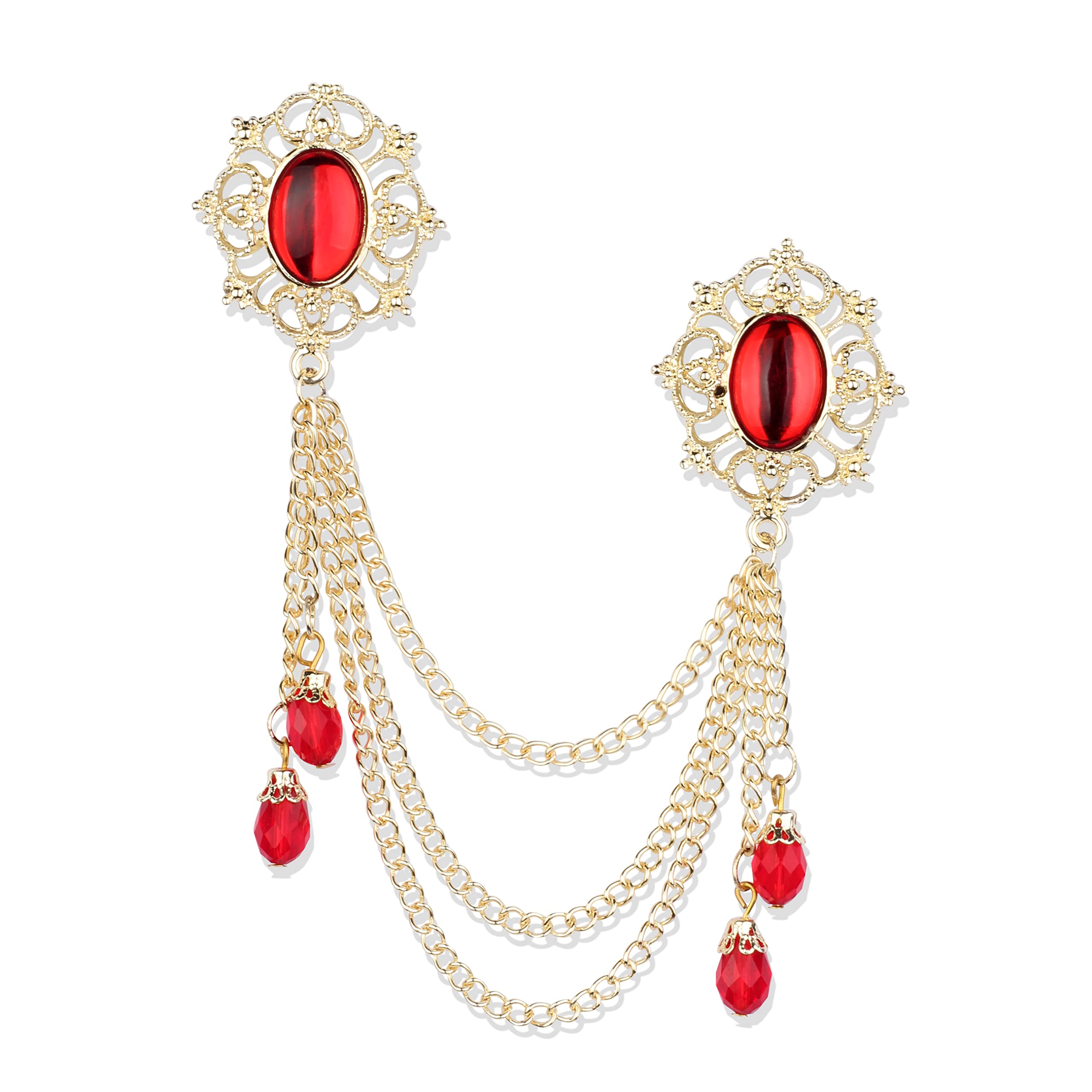 Panjatan Crownly Framed Ravishing Red Pearl and Hanging Crystal Chain With Golden Chain Pin Brooch. (B07YR25T22) Amazon Price History, Amazon Price Tracker