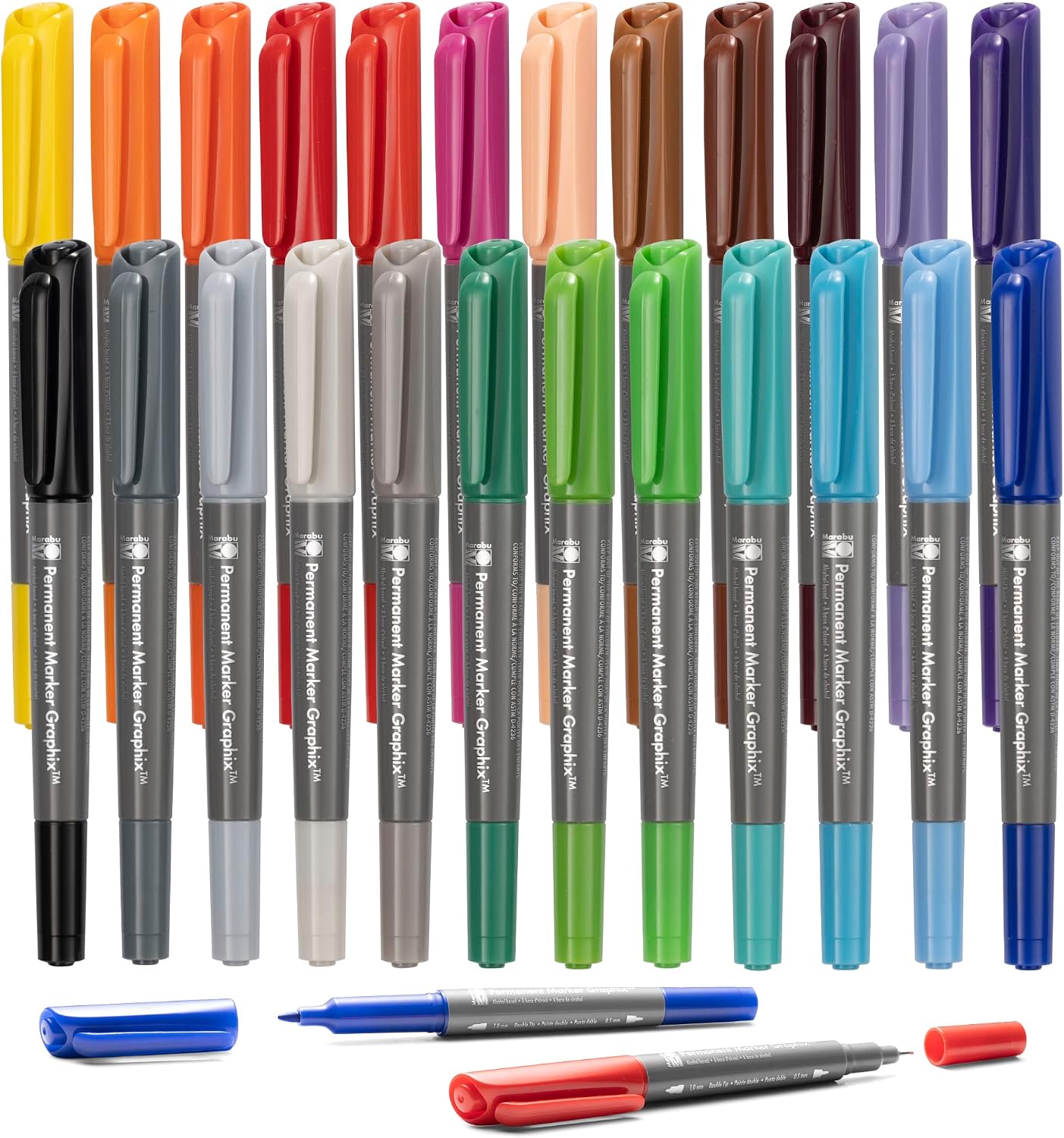 Marabu Permanent Markers - 24 Fine & Ultra Fine Point Permanent Markers for Artists and Everyday Use - Dual Tip