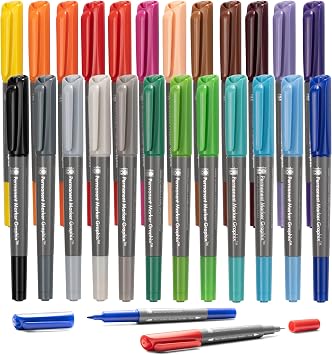 Marabu Permanent Markers - 24 Fine & Ultra Fine Point Permanent Markers for Artists and Everyday Use - Dual Tip