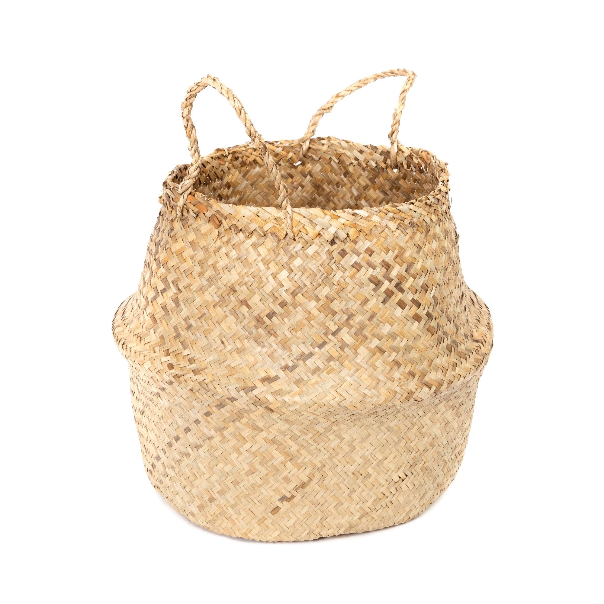 Compactor Natural Woven Seagrass Belly Storage Basket, Foldable Plant Pot, Laundry Basket and Toy Storage for Living Room, Bedroom and Bathroom, Natural Brown, Size Large