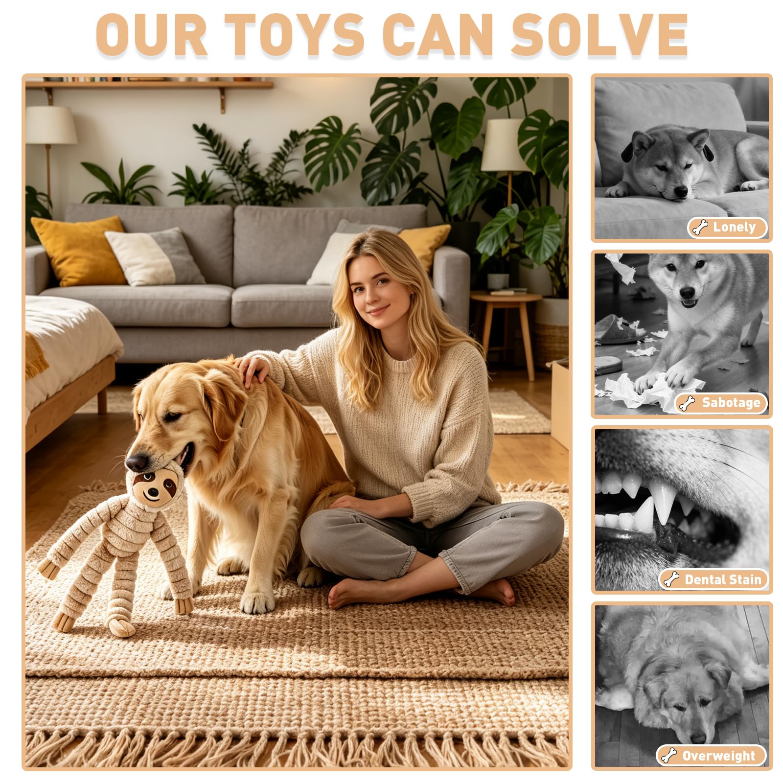 Jouet couineur en peluche, grand jouet pour chien pour mâcheurs