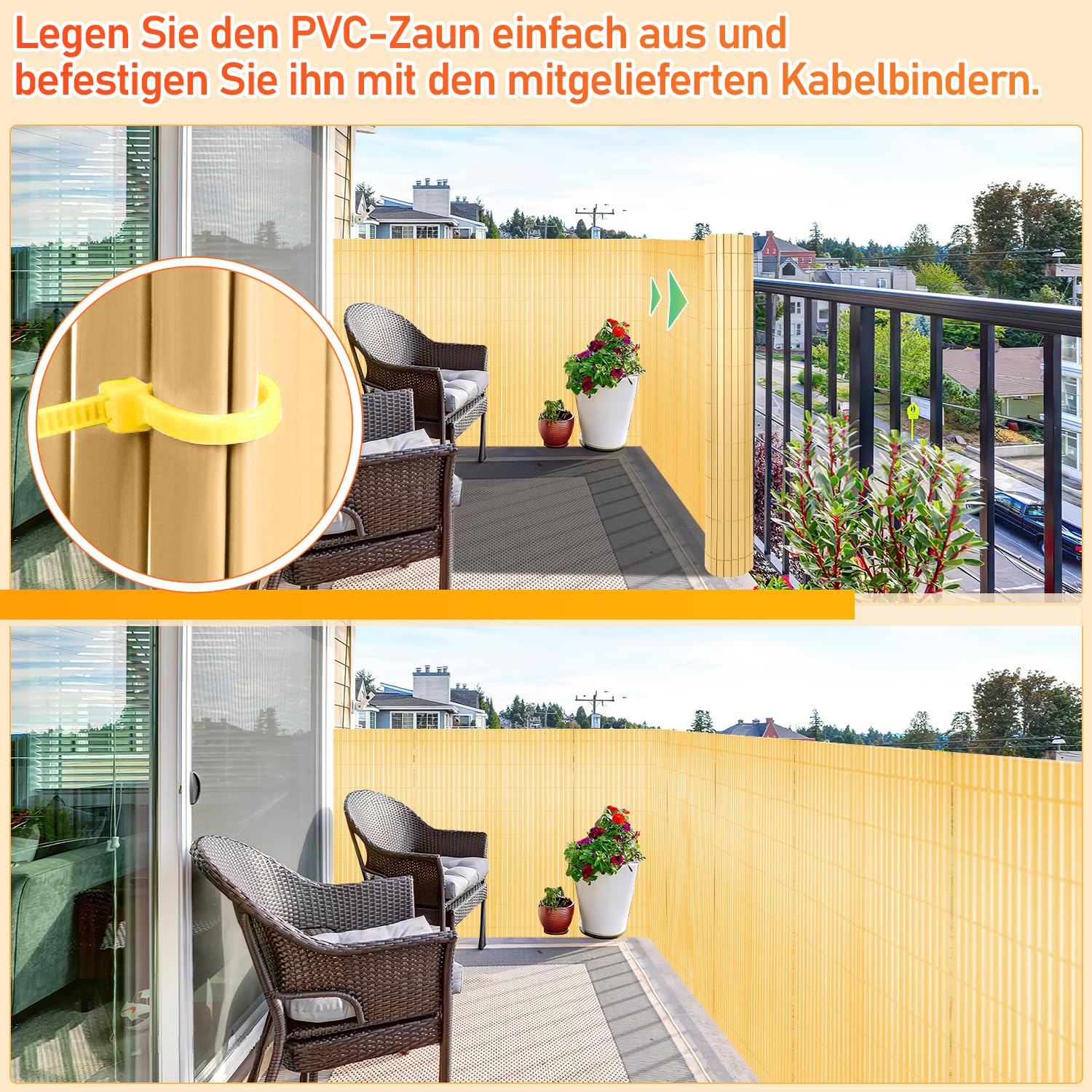 Mata maskująca z PCW, 160 x 600 cm, ogrodzenie ogrodzeniowe z opaskami kablowymi, wzmocniona struktura W, odporna na warunki atmosferyczne, ochrona przed wiatrem na balkon, do ogrodu i na