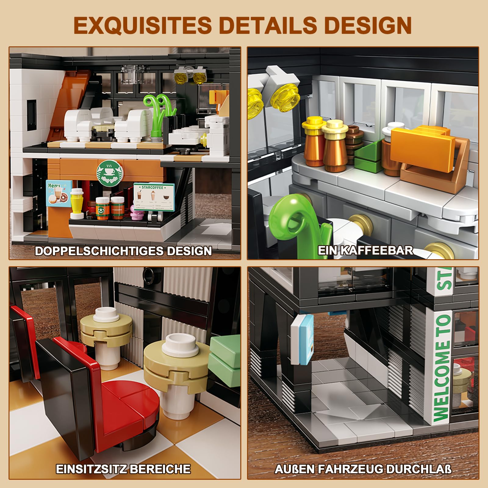 HIGH GODO City Coffee Shop Building Blocks, 581 PCS Street View Cafe Shop Architecture Decoration Model Kit - Image 2