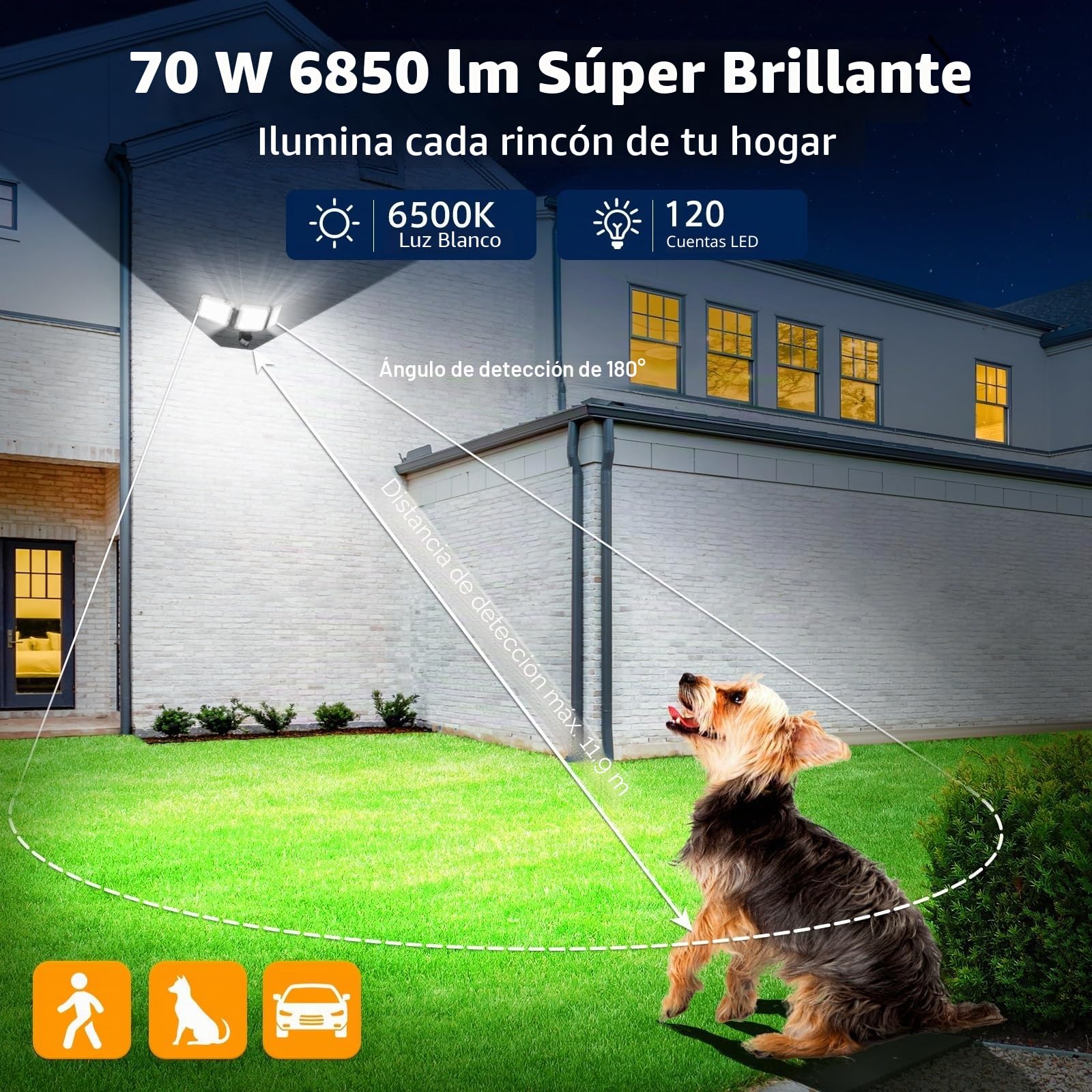 MEIHUA 70W Foco LED Con Sensor Movimiento 6850LM Focos LED Exterior 270° | con Control Remoto 4 Modos 6500K Blanco Frío Luz Exterior Temporización IP66 Impermeable Proyector Para Garaje Jardín Patio