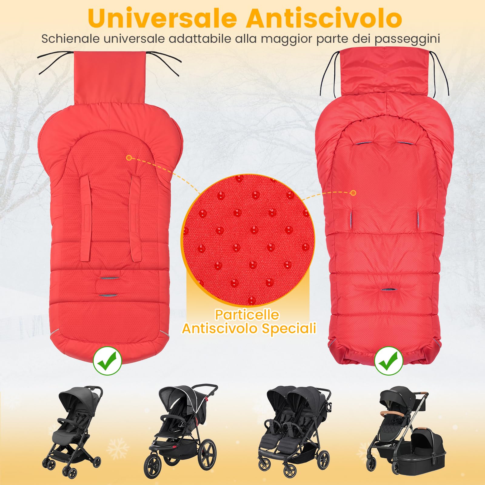 Orzbow Sacco Termico Passeggino Universale Invernale, Coprigambe Passeggino Universale, Caldo Pile, Particelle Antiscivolo, Striscia Riflettente, Impermeabile e Lavabile in Lavatrice, Rosso