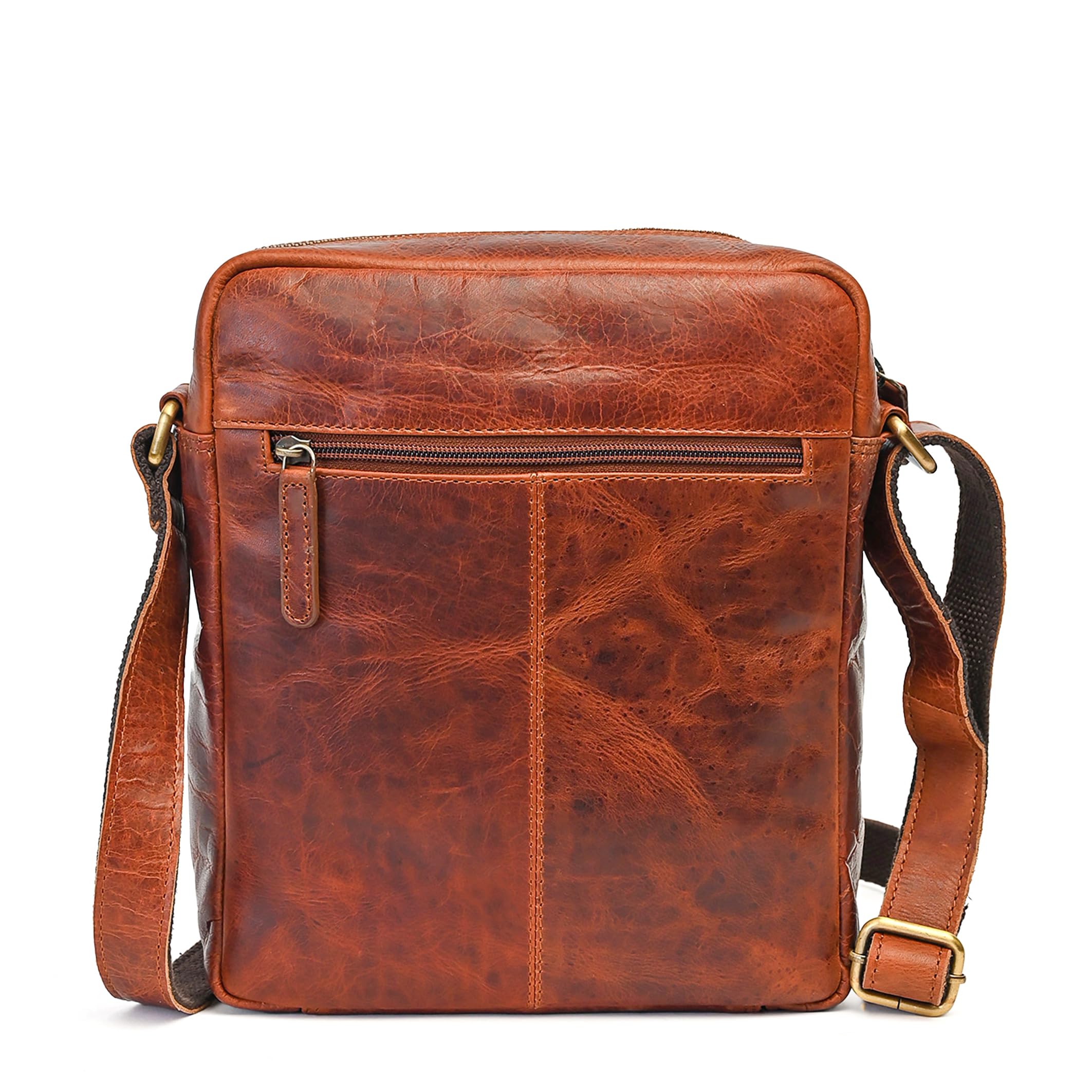 ALMADIH Leder Umhängetasche Herren perfekt für Tablet iPads 12.9 Zoll - DON braun - Kompakte echte Ledertasche für Arbeit & Alltag Messenger Schultertasche kleine Herrentasche