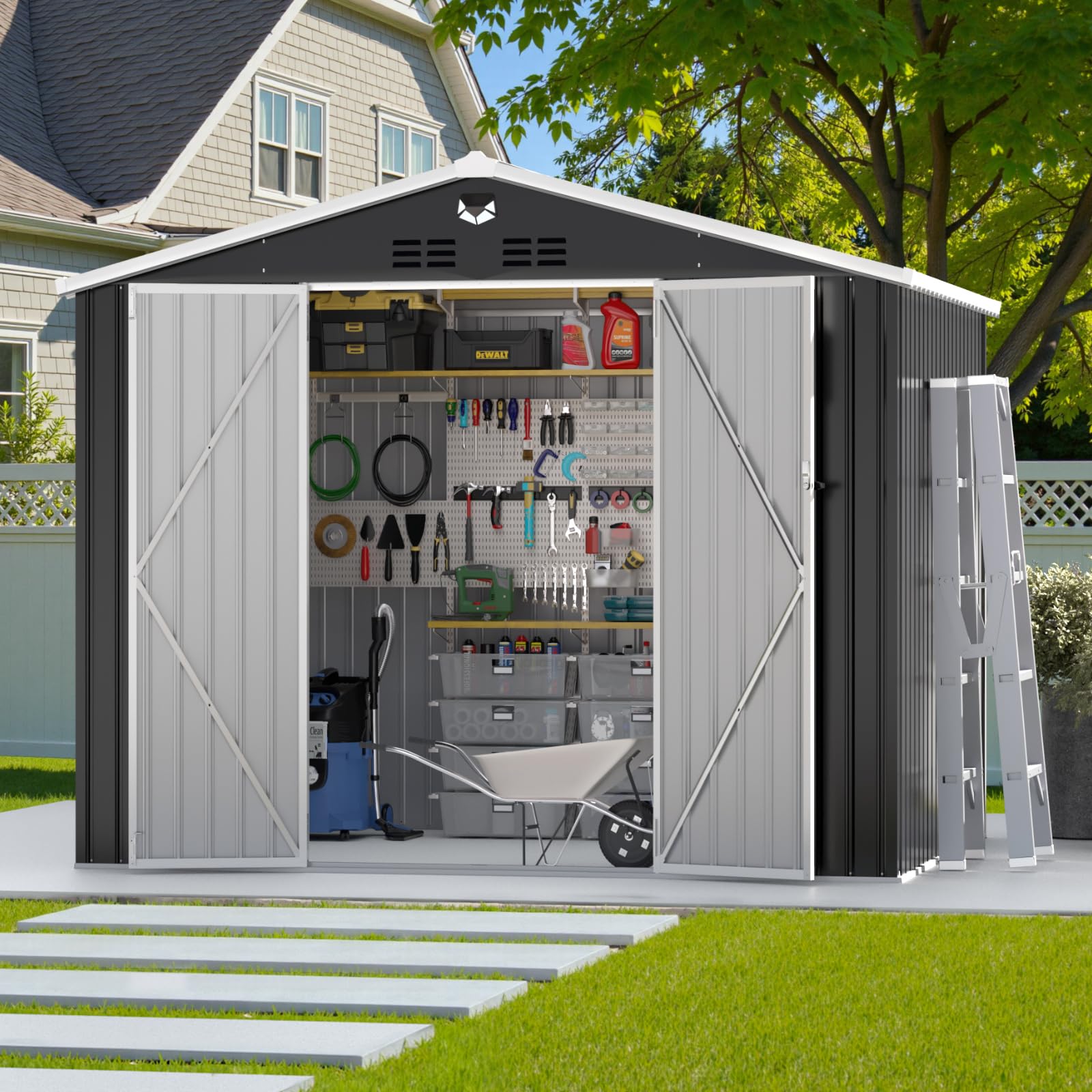 Benass 10x8 FT Outdoor Storage Shed Black