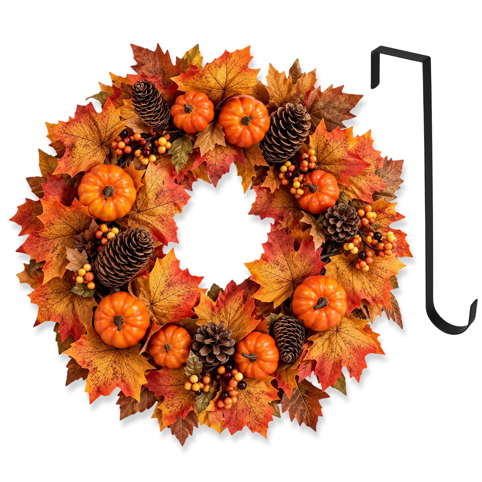 Mtjkkpo Artificial Autumn Wreath 40 cm/15.7-in Fall Wreath for Front Door
