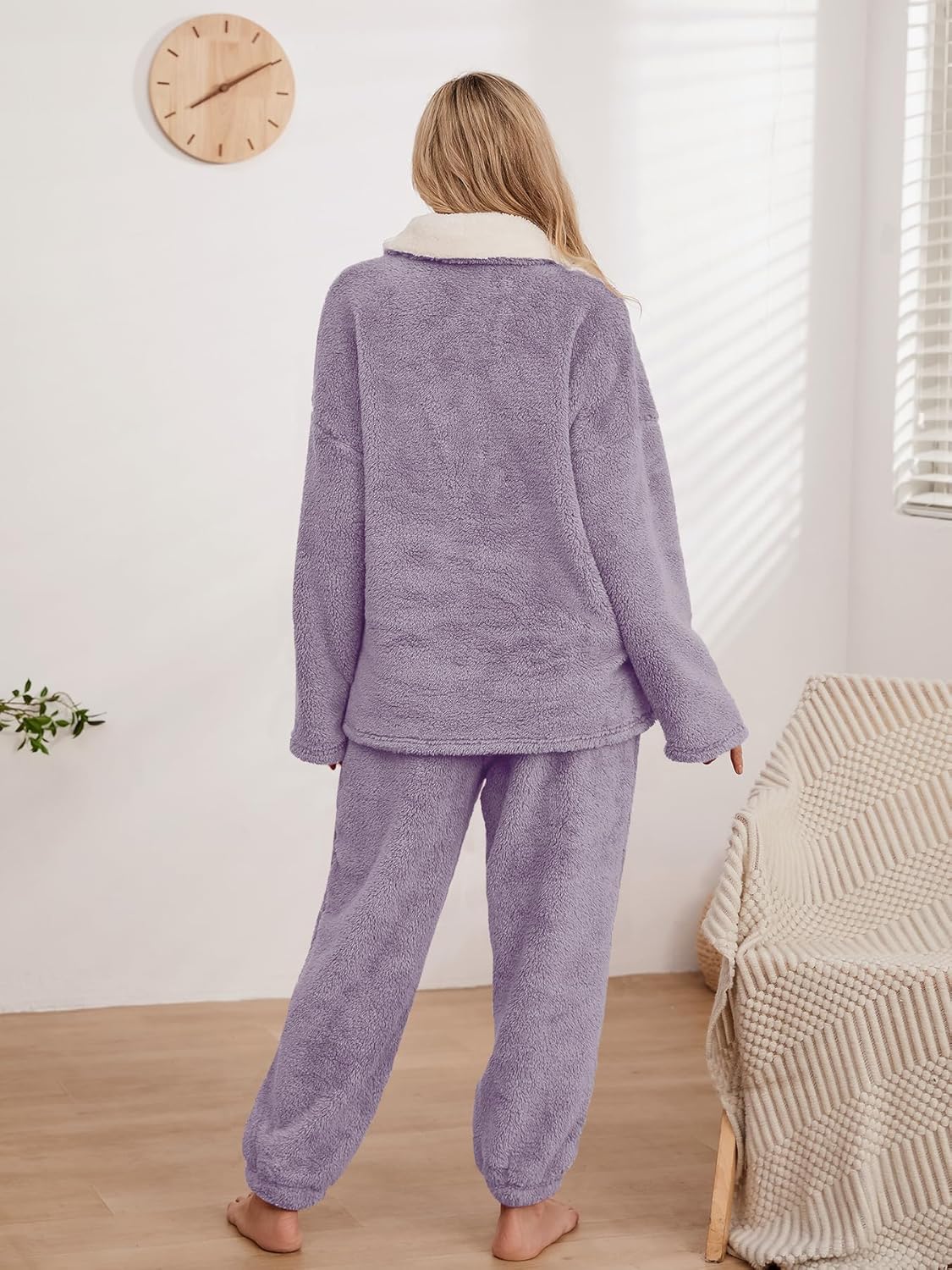 Muchpow Womens Fluffy Pajamas Set Winter Warm Fleece Oversized Pullover Fuzzy Pants Sets Plush Loungewear 2 Piece Pjs - Image 3