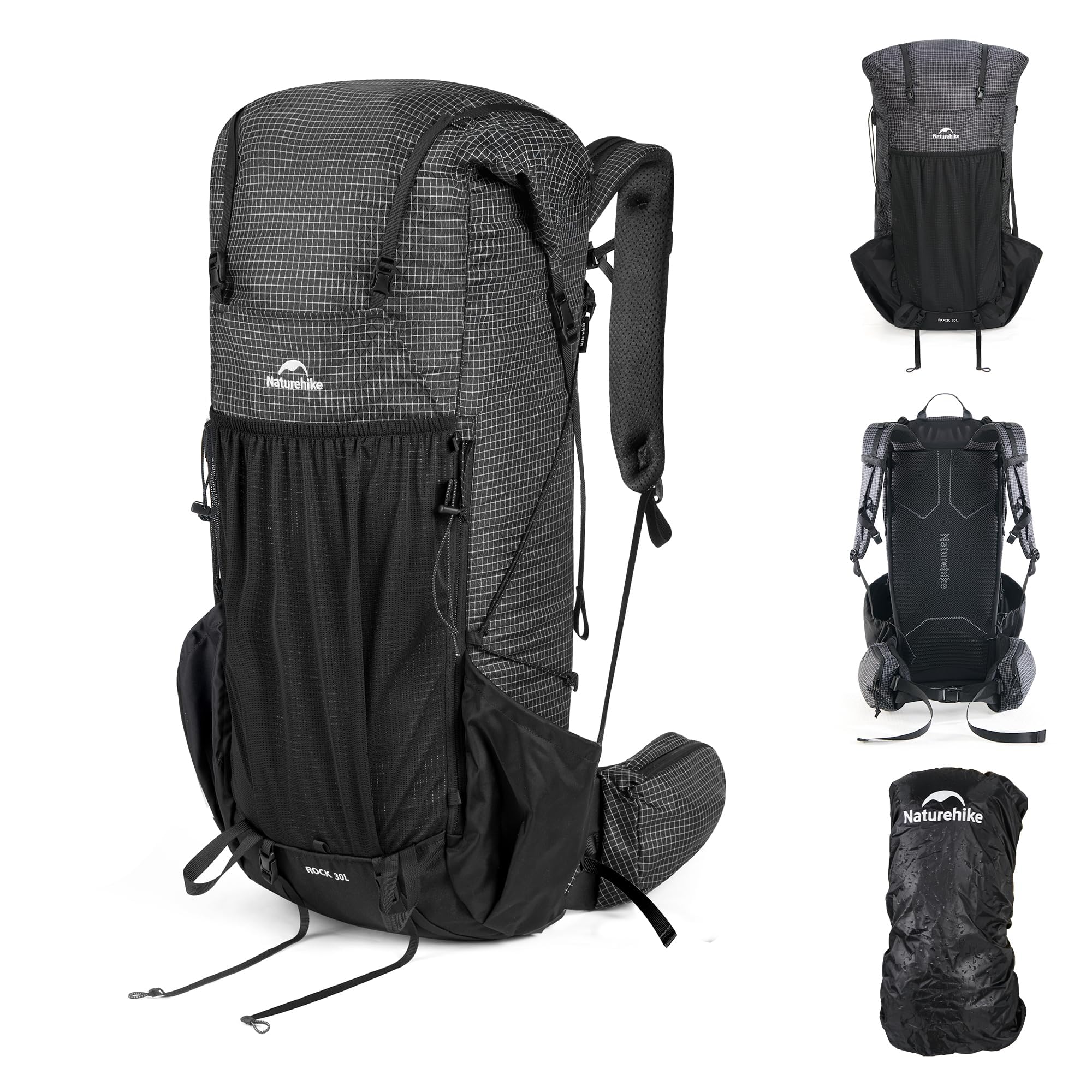 Naturehike Rock 2.0 Upgraded Internal Frame Backpack, 30L Backpacking Pack for Outdoor Camping Travel Backpacking with Rain Cover Ultralight Backpack for Adults (30L/Black/M)