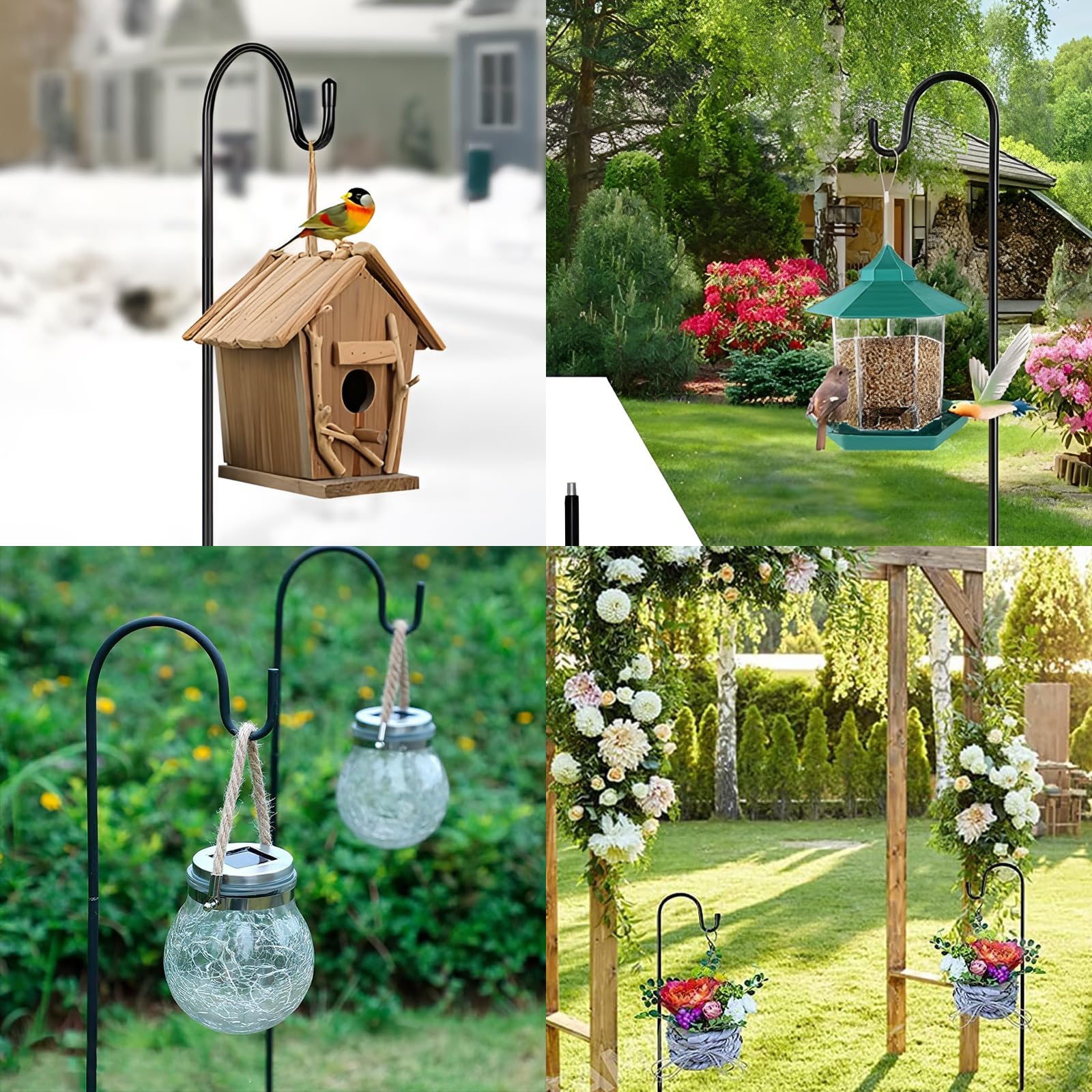 ACONDE Garden Haczyki pasterskie z ochroną przed rdzą do użytku na zewnątrz – 4 sztuki, 90 cm, metalowy kij pasterski z haczykami – dekoracja podwórka, słupek na latarnie do wiszących małych koszy na