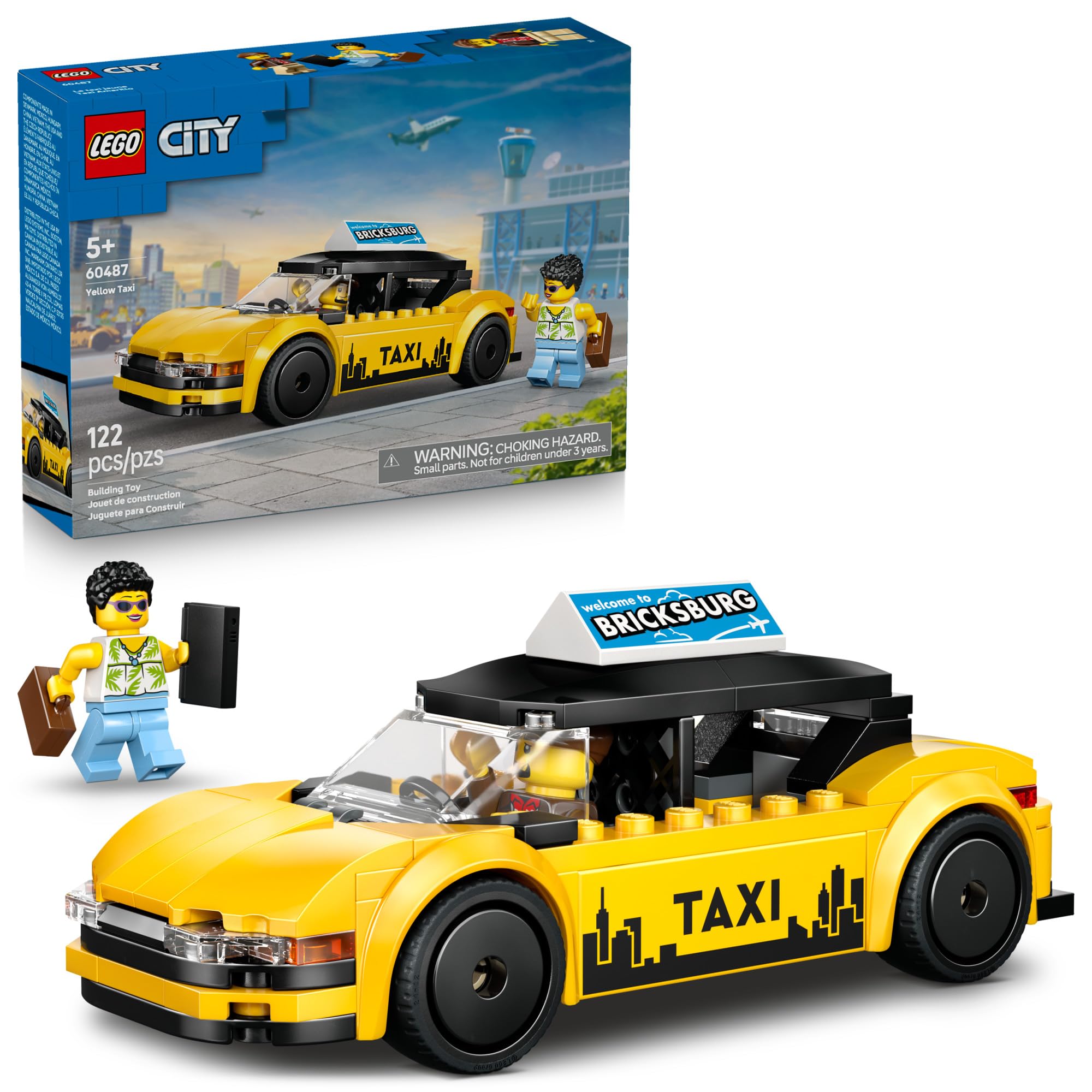 LEGO City Yellow Taxi 60487 | Building Toys for Boys & Girls, Ages 5+, Toy Car for Pretend Play, Includes 2 Minifigures, 122 Pieces, Gift for Birthdays