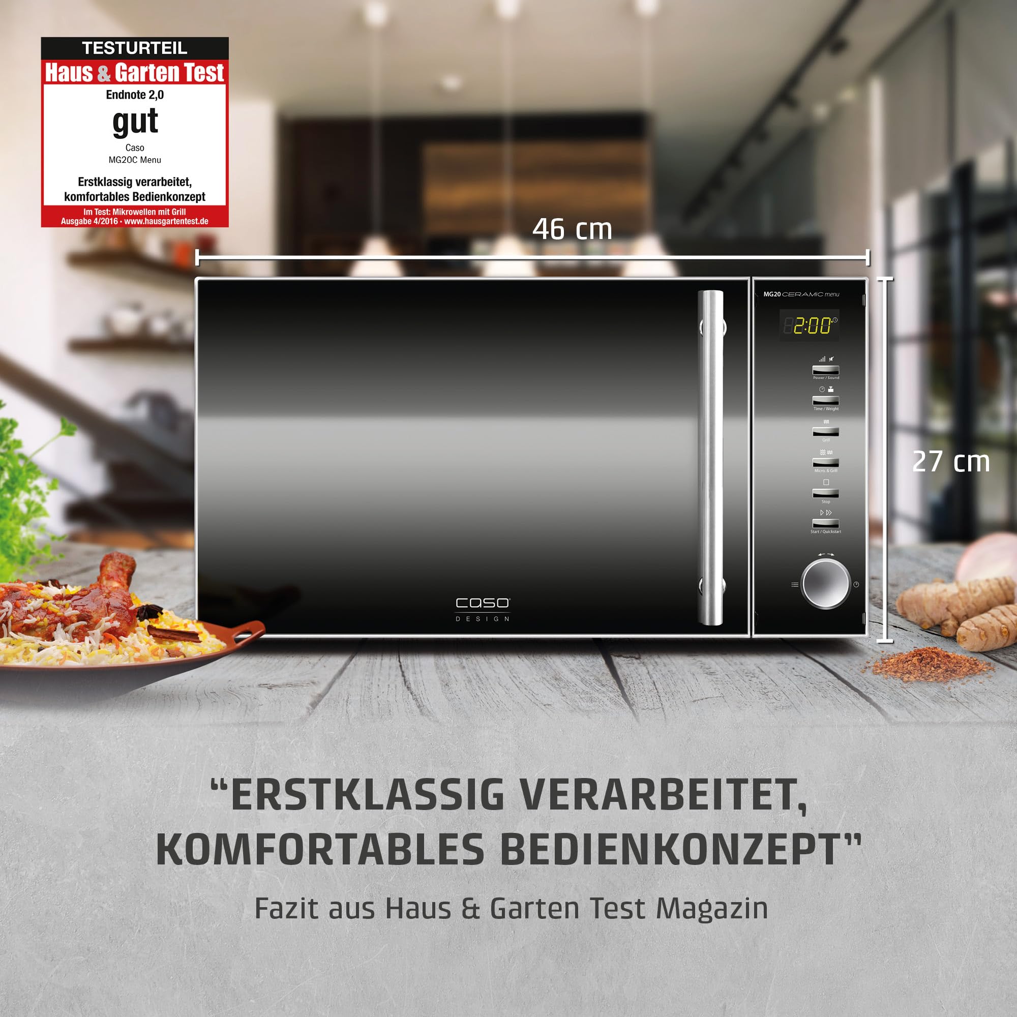 CASO MG20 Ceramic menu 2-in-1 Mikrowelle mit Grill 800 W 1000 W 20 L Edelstahl