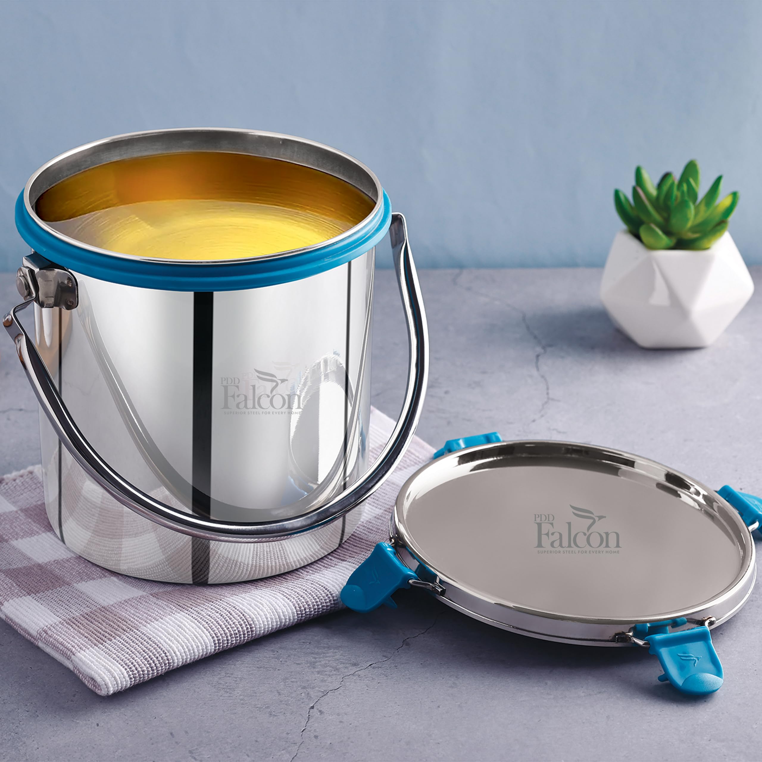 PDDFALCON Stainless Steel Akhand - Jointless Milk Can/Oil Can/Milk Barni/Oil Pot with Lid, Sea Green (Barni 5000ml, Sea Green)