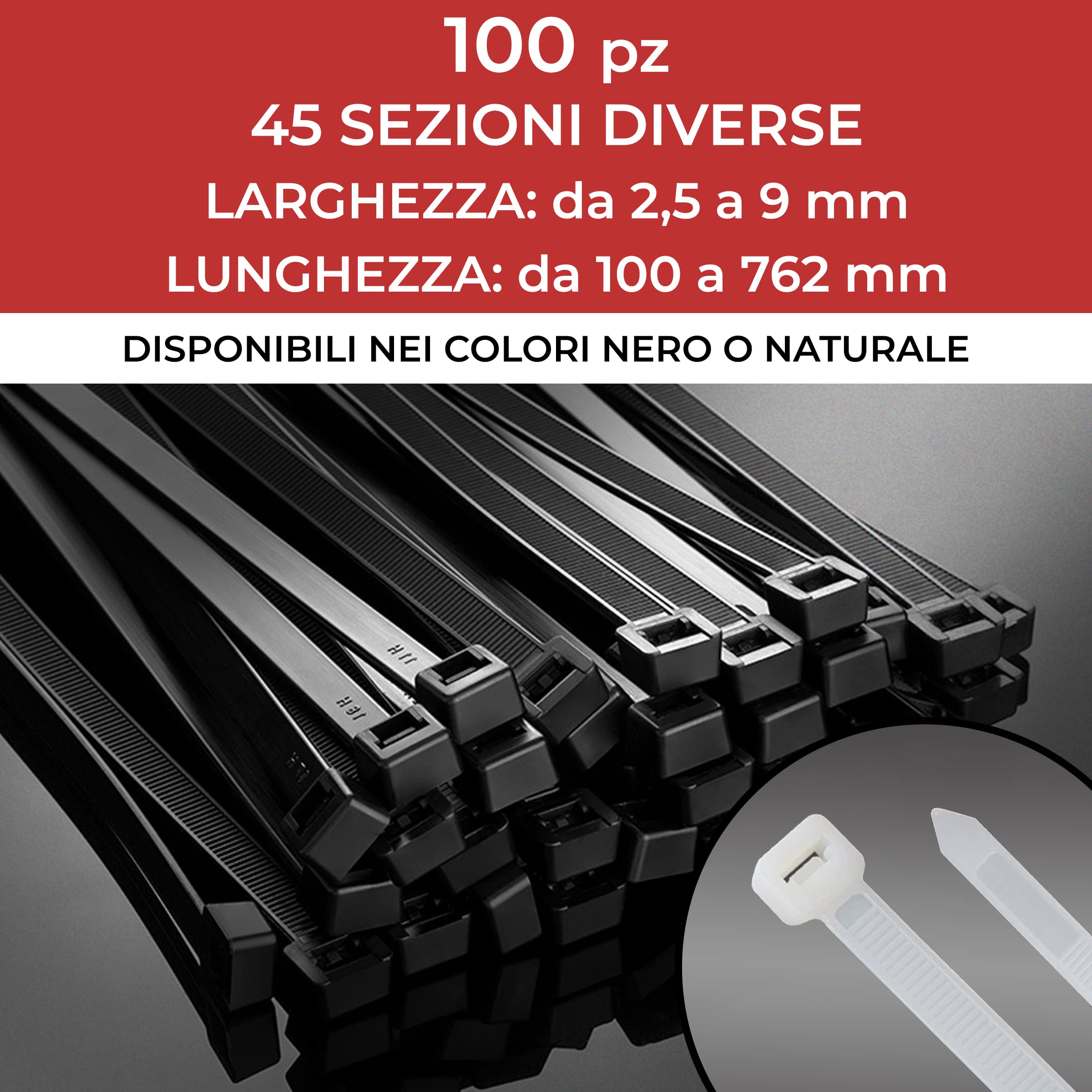 Bridas de Plástico 9x610mm • 100 Piezas • Natural