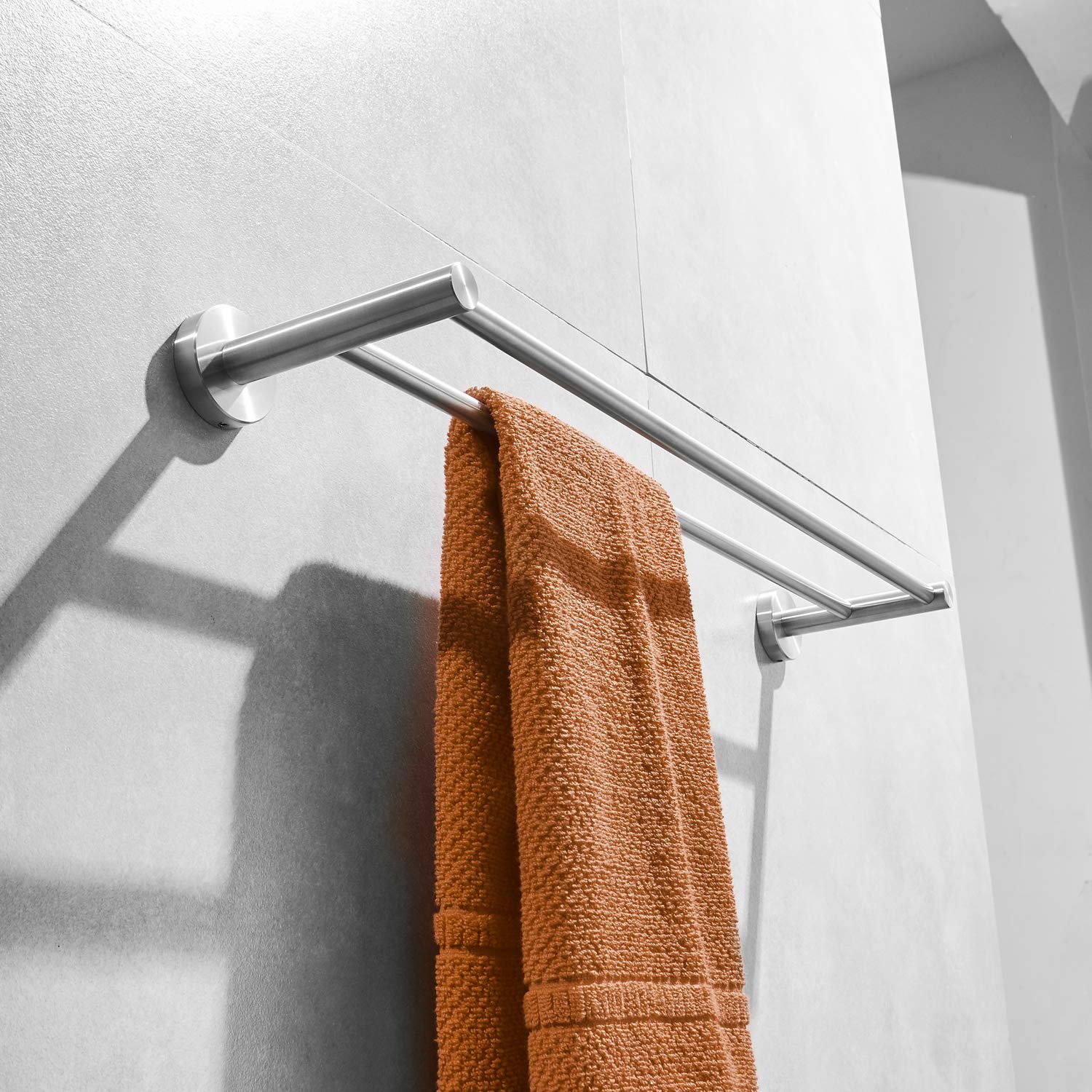 40cm Porte-Serviettes en Acier Inoxydable, Porte-Serviettes de Salle de Bain à Double Bras Support Mural de Fixation en Nickel brossé