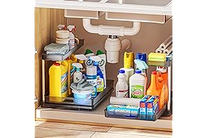 Delamu Under Sink Storage Organizer - 2 Pack Expandable Kitchen Cabinet Organizer