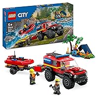 LEGO City Fuoristrada Antincendio e Gommone di Salvataggio, Camion dei Pompieri Giocattolo