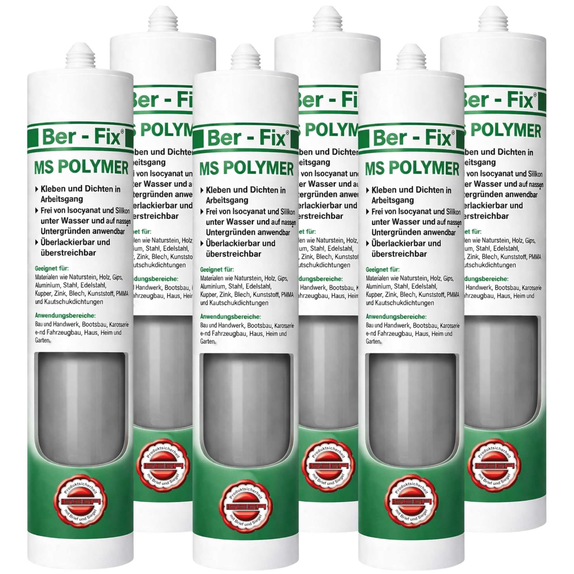 Ber-Fix MS - Pegamento polimérico para exteriores (6 unidades), color gris