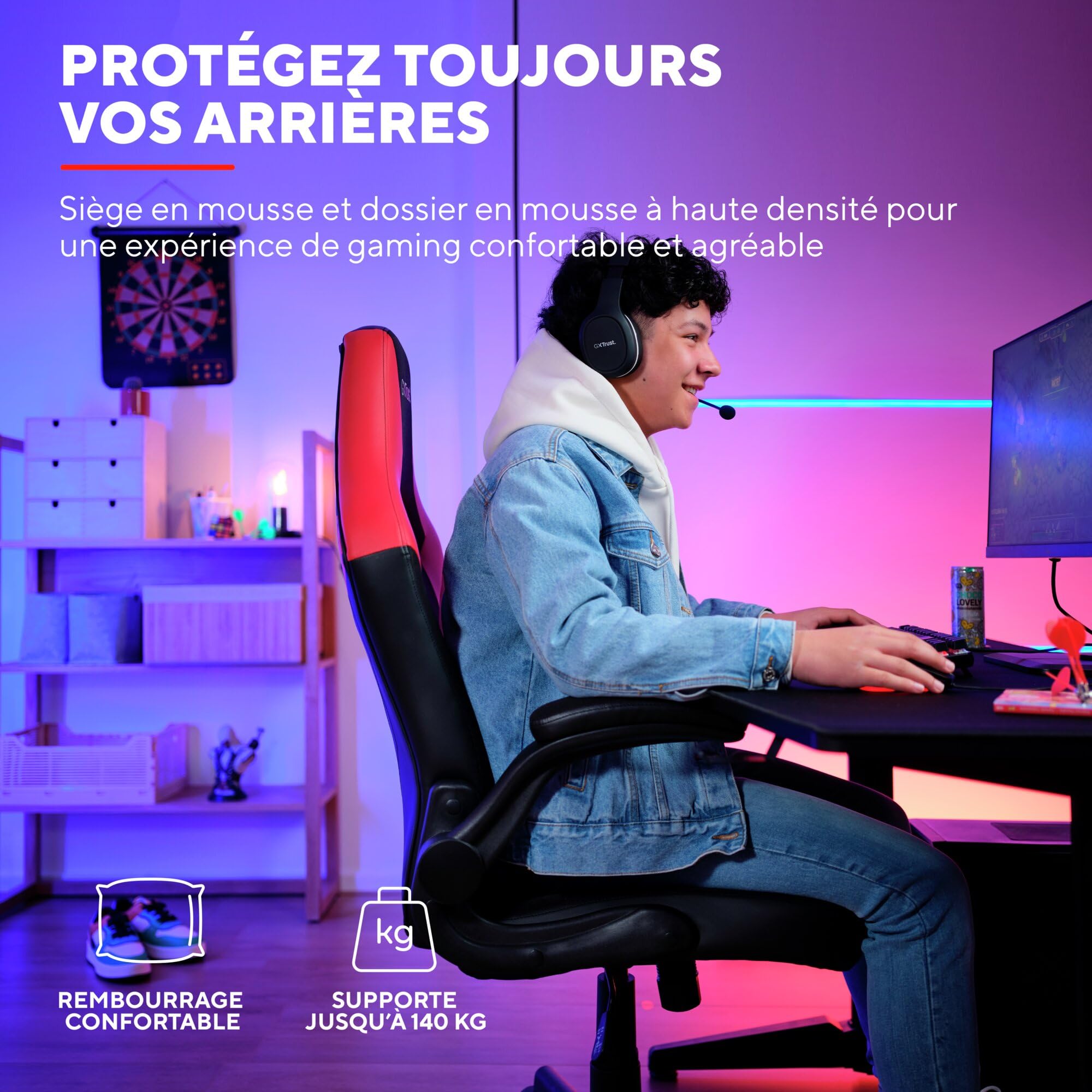 GXTrust Yezz Chaise Gaming avec Accoudoirs Rembourrés, Rouge