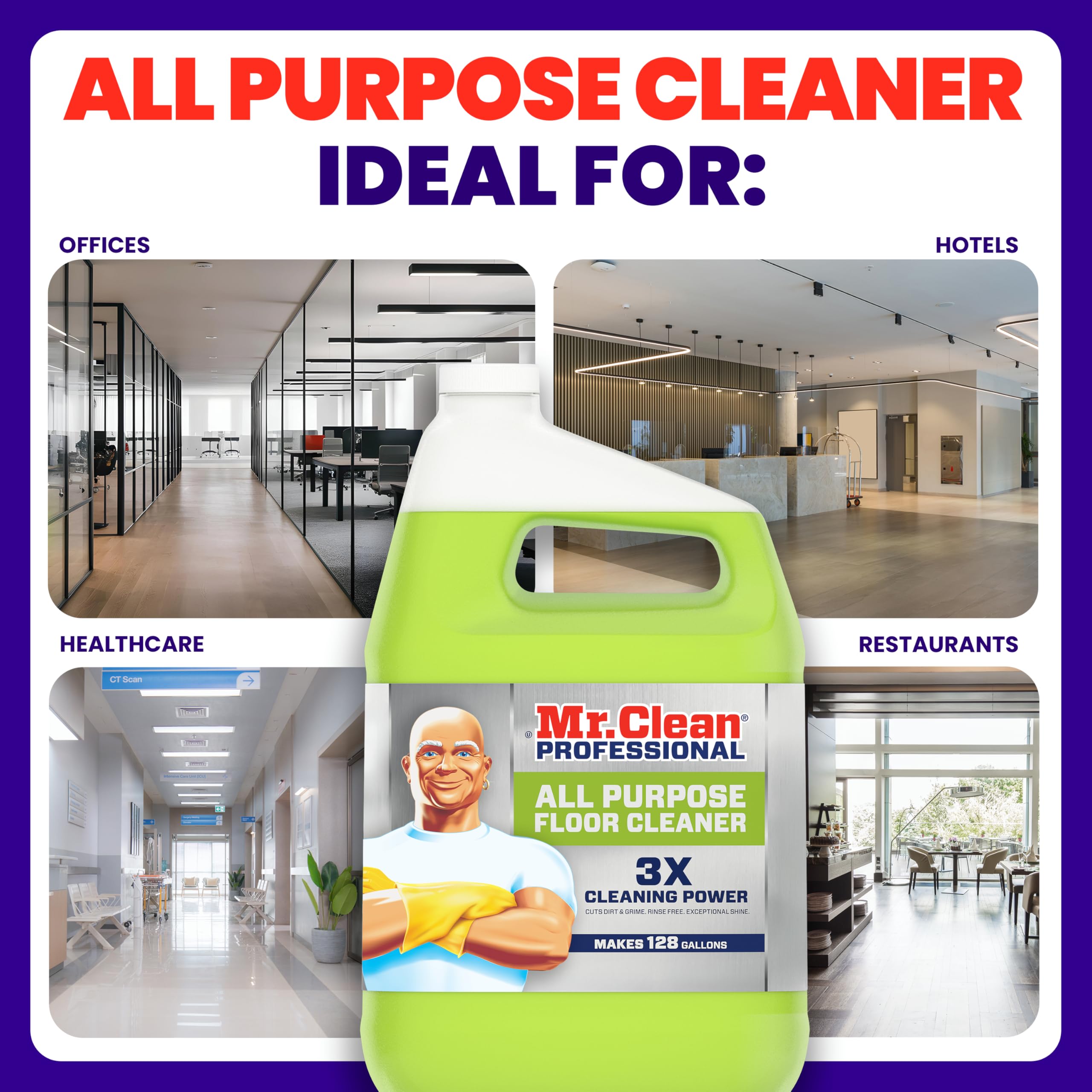 Mr. Clean Limpiador profesional a granel líquido concentrado acabado limpiador para suelos de madera dura, azulejos o terrazo, uso comercial, aroma a limón, 1 galón (caja de 3)