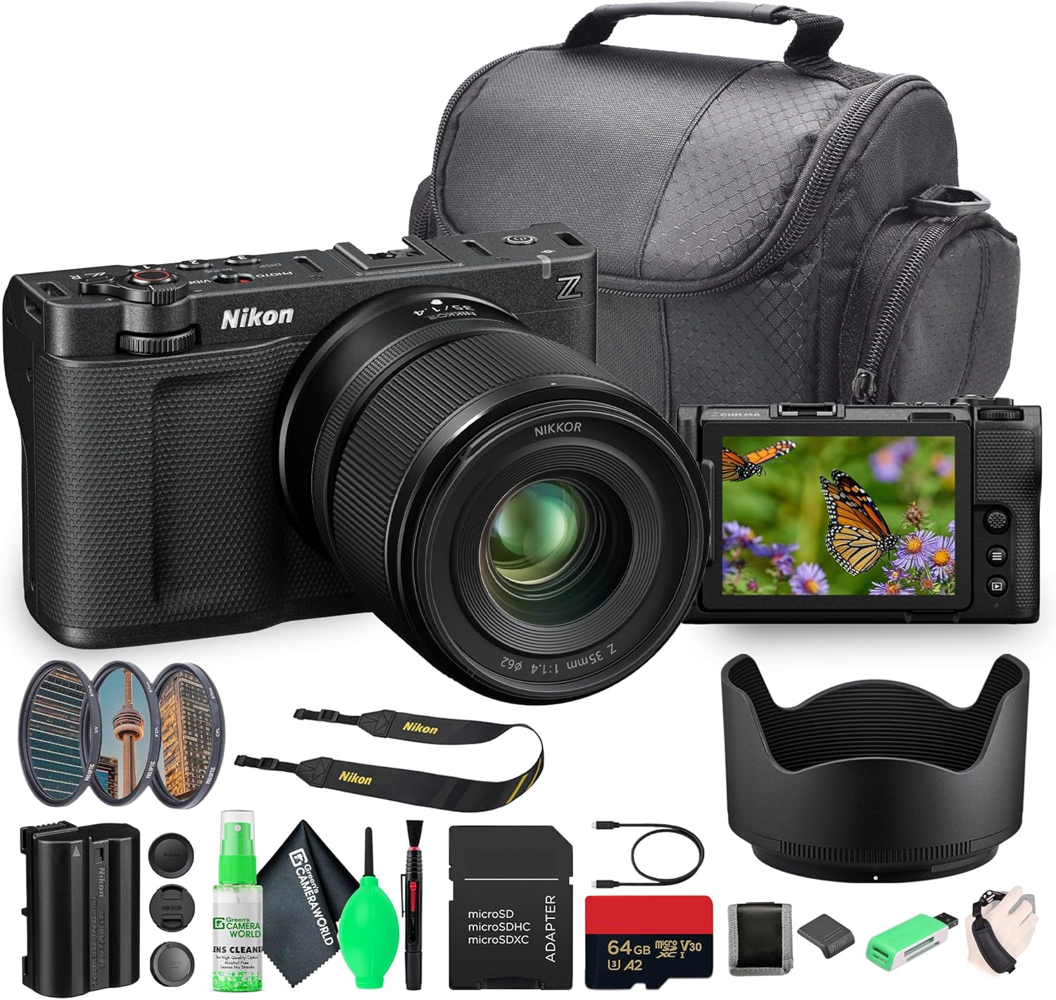 Nikon ZR 6K Full-Frame Cinema Camera Kit with 50mm f/1.4 Lens | 4" DCI-P3 Display, RED Color Science & 32-Bit Float Audio | for Creators & Filmmaking (2041) + Bag + 64GB Memory Card + More