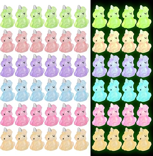 Fuyamp 60 piezas de mini unicornio de resina luminoso miniatura que brilla en la oscuridad, adorno de unicornio pequeño para jardín, paisaje,