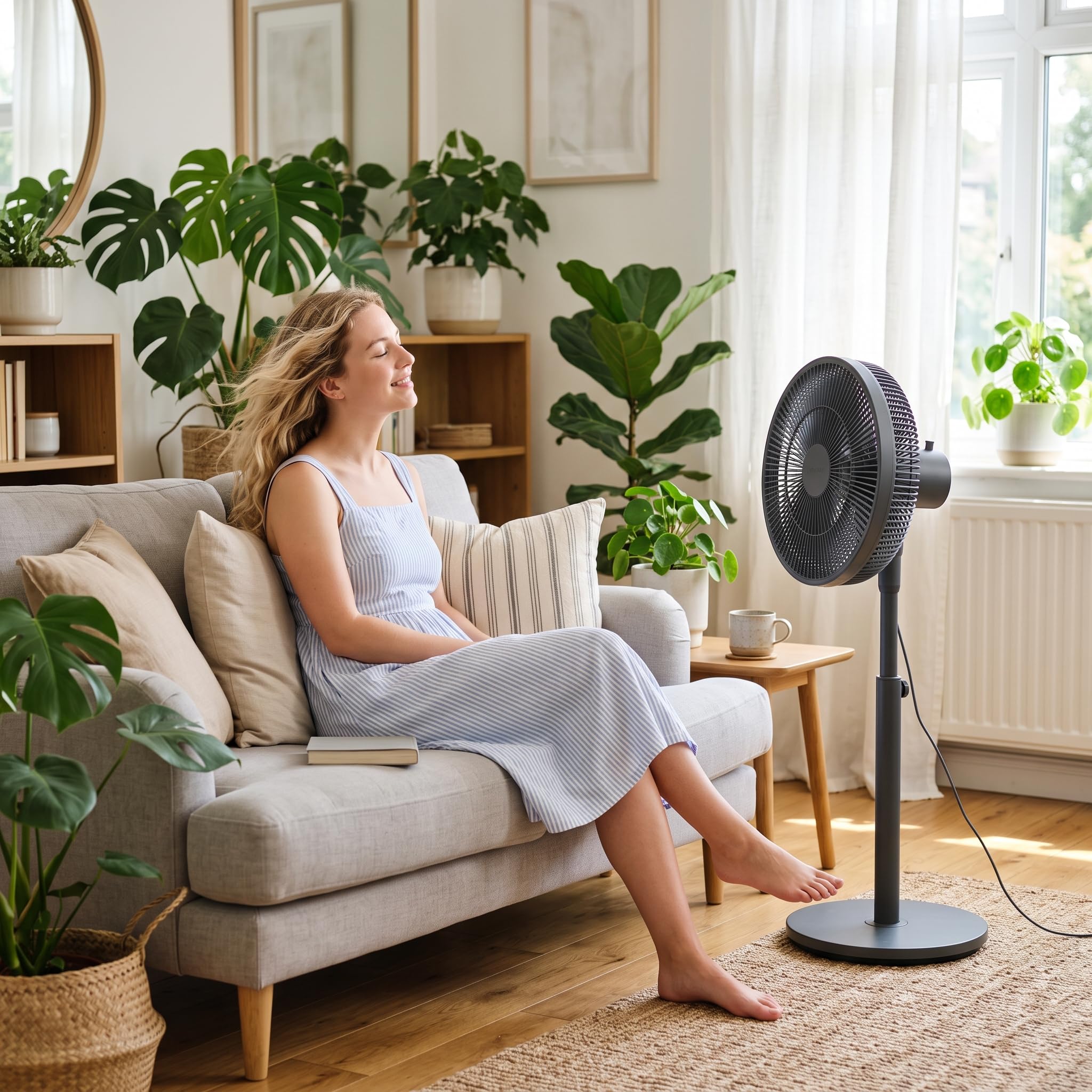 Ventilatore da terra silenzioso per camera da letto, ventilatore USB a 3 velocità con piedistallo regolabile in altezza, ventola di raffreddamento per casa, ufficio, soggiorno